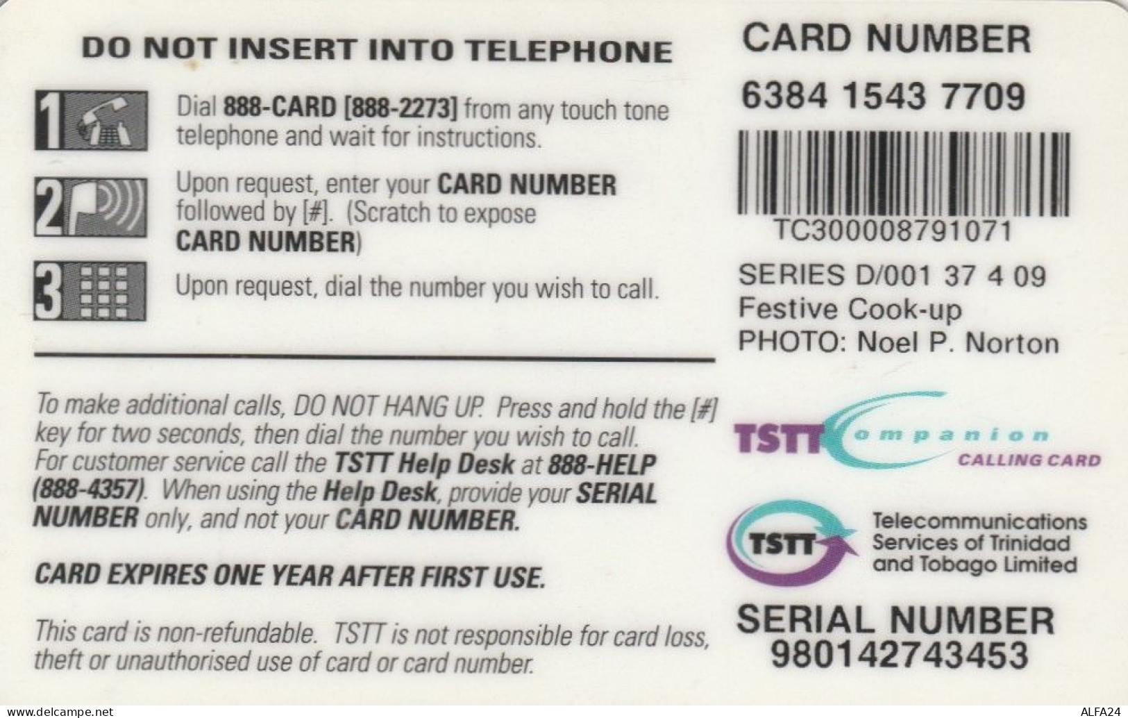 PREPAID PHONE CARD TRINIDAD TOBAGO  (E96.17.3 - Trinidad En Tobago