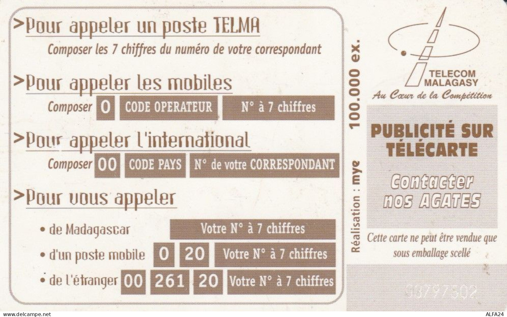 PHONE CARD MADAGASCAR  (E96.2.1 - Madagascar