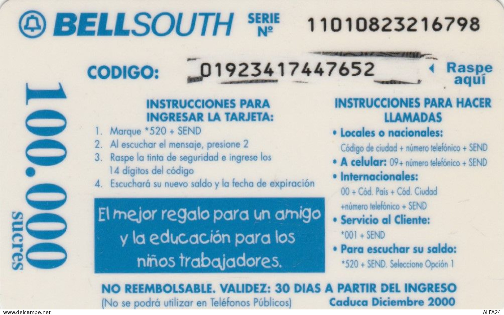 PREPAID PHONE CARD ECUADOR  (E97.12.8 - Ecuador