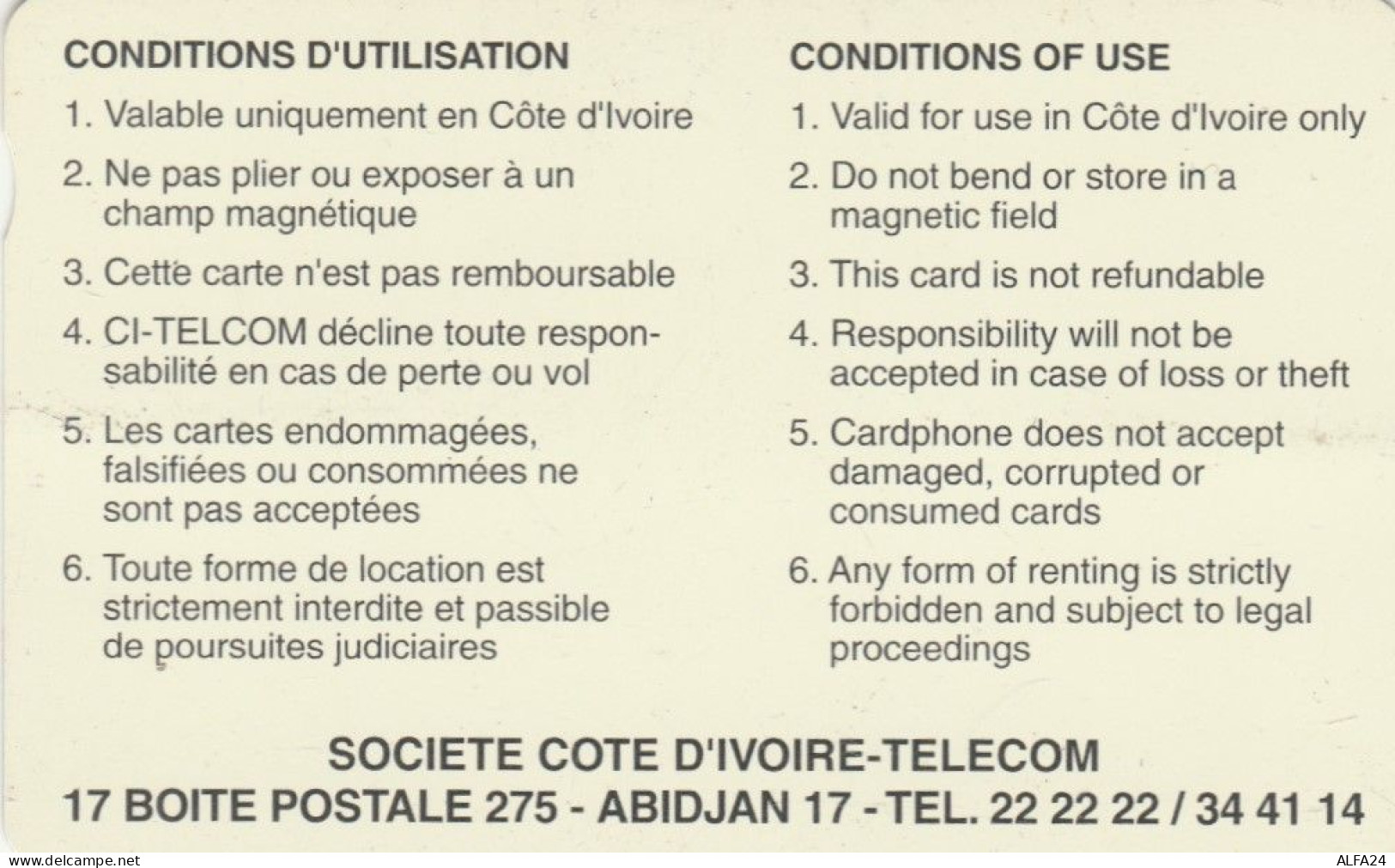 PHONE CARD COSTA D'AVORIO  (E97.3.4 - Côte D'Ivoire