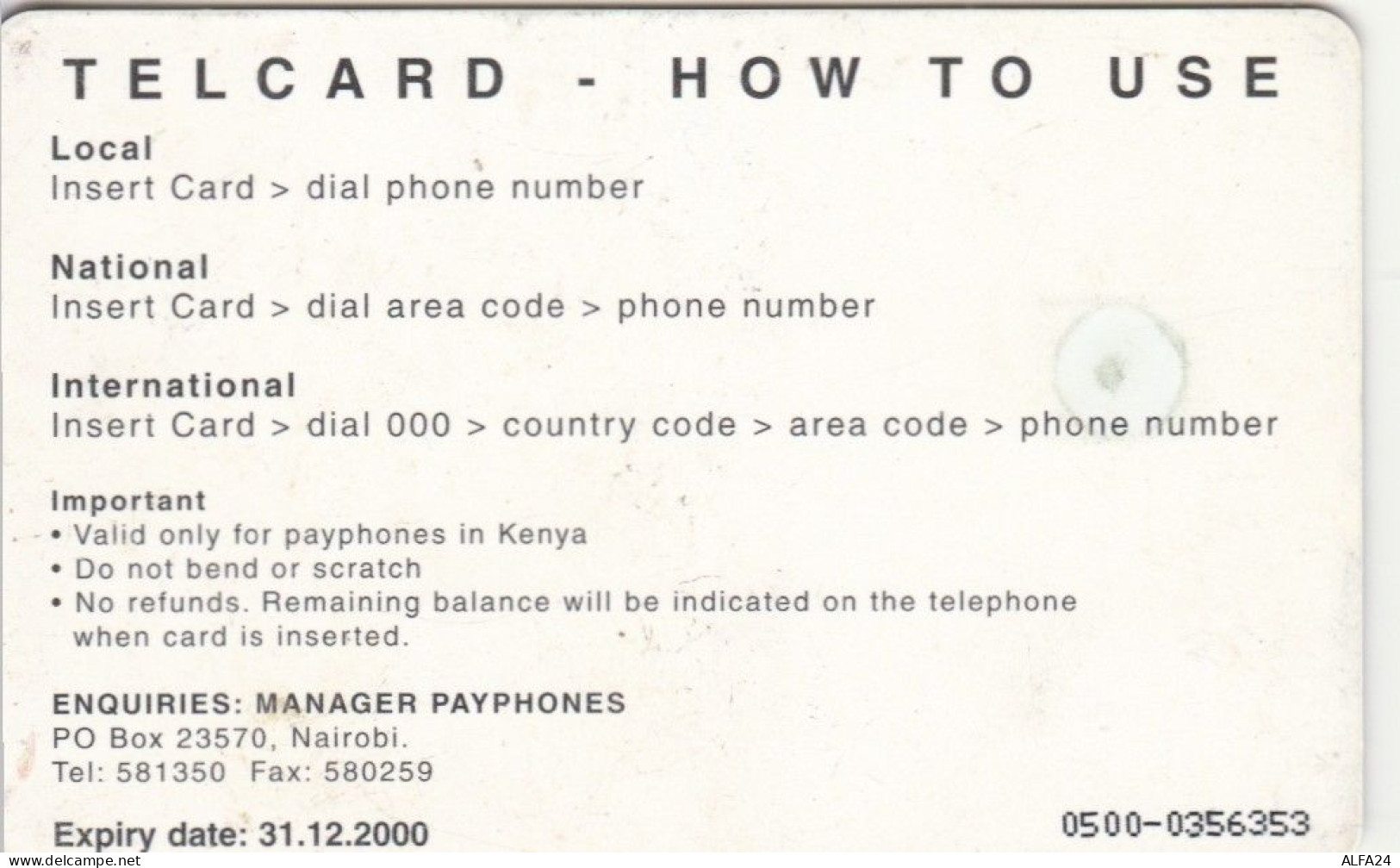 PHONE CARD KENIA  (E98.21.1 - Kenia