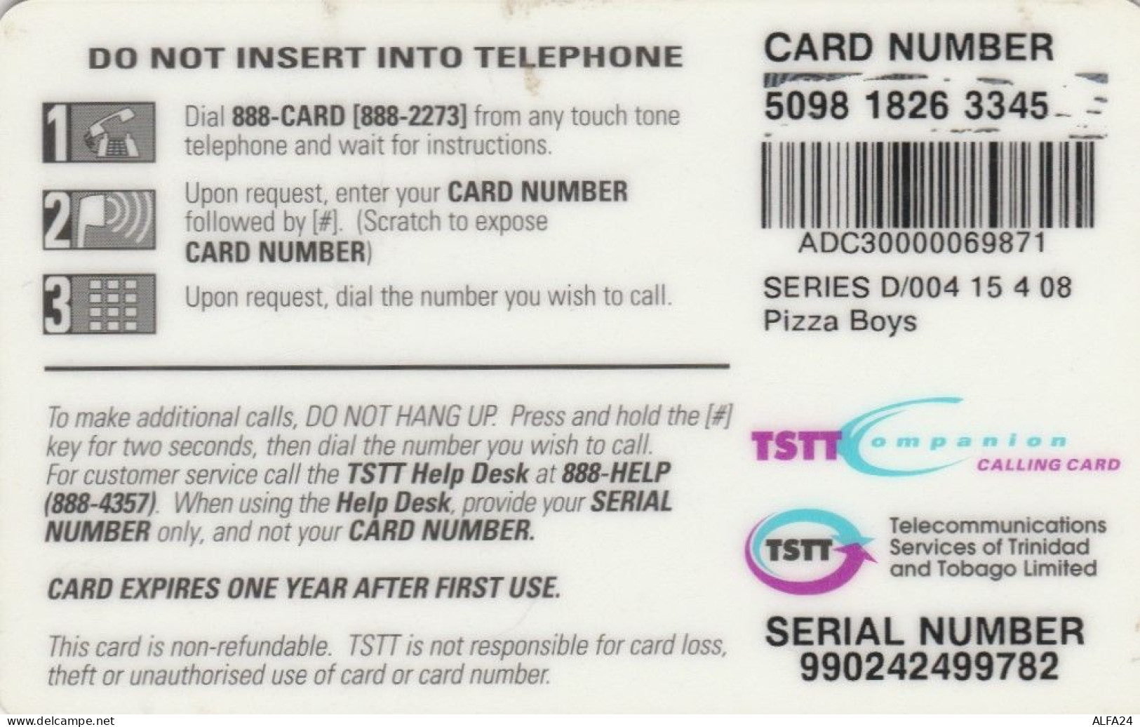 PREPAID PHONE CARD TRINIDAD TOBAGO  (E98.11.6 - Trinité & Tobago
