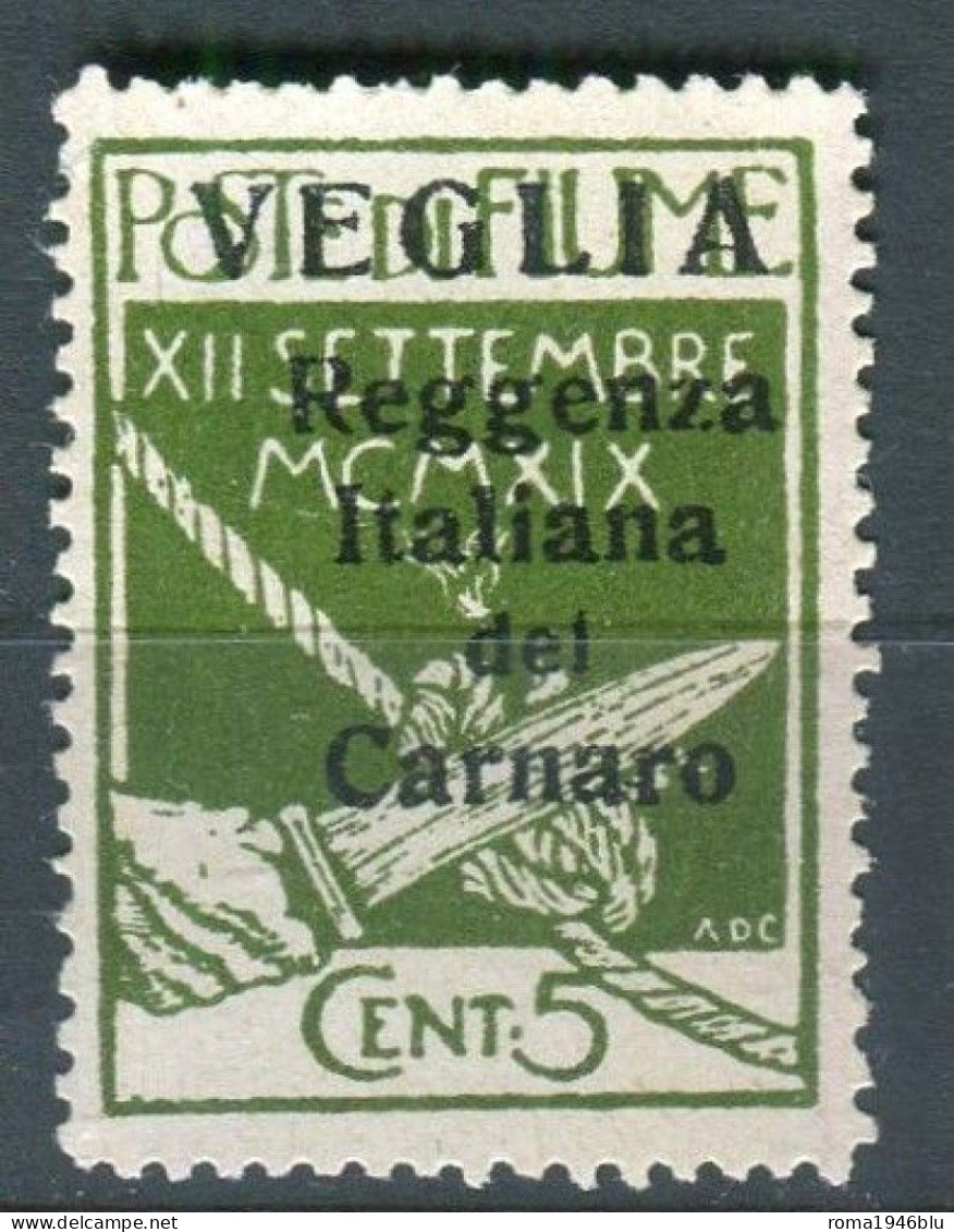 VEGLIA 1920 FRANCOBOLLI DI FIUME SOP.TI VEGLIA 5 C. ** MNH - Arbe & Veglia