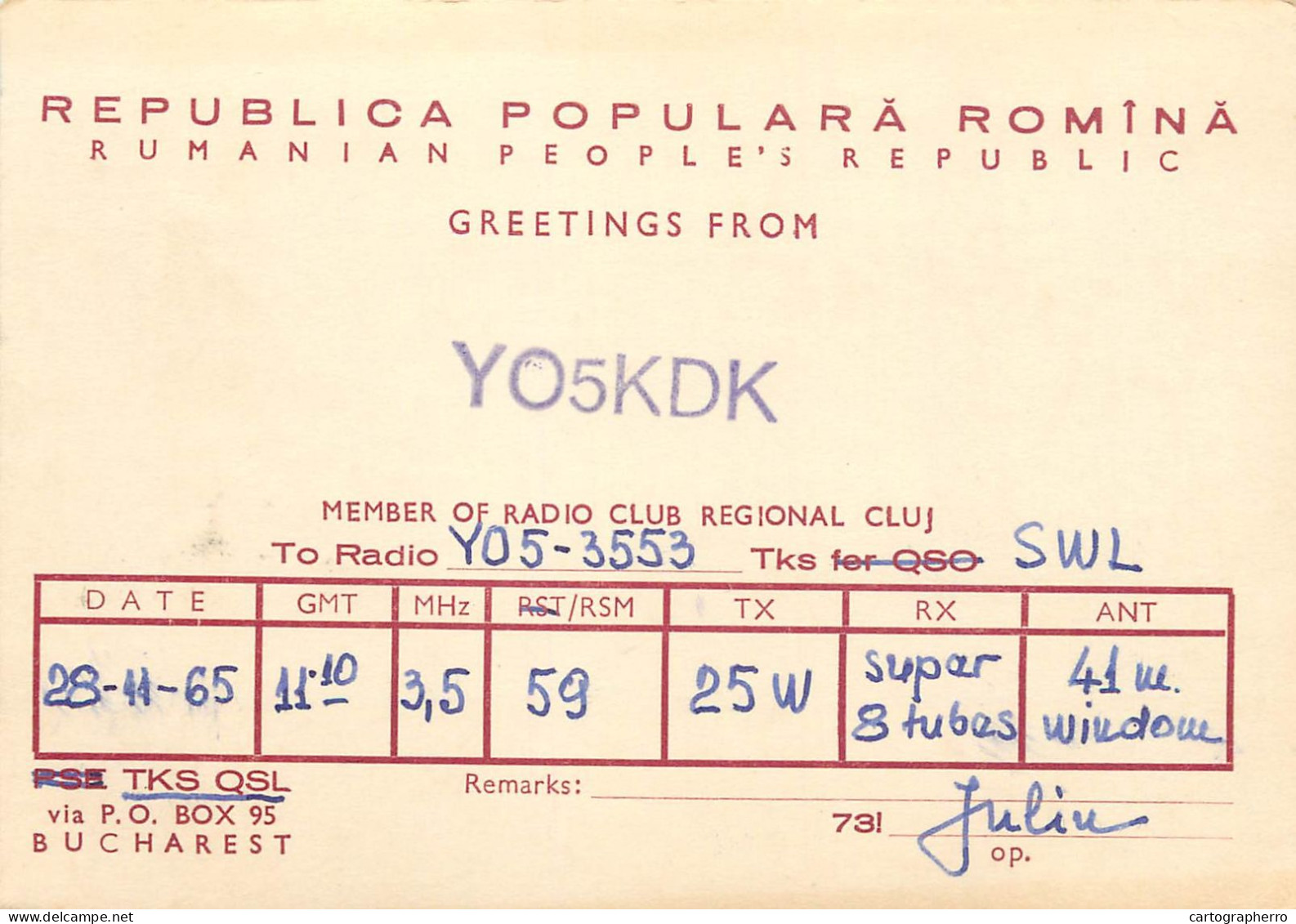 Radio Amateur QSL Card Romania Y02KDK Cluj Y05-3553 - Radio Amateur