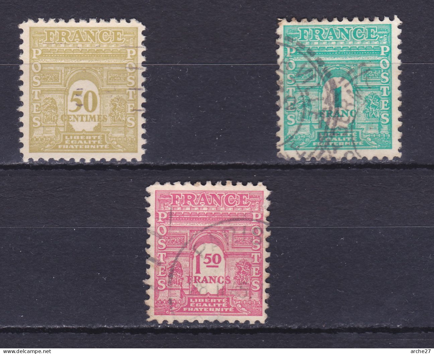 TIMBRE FRANCE N° 623.624.625 OBLITERE - 1944-45 Triumphbogen