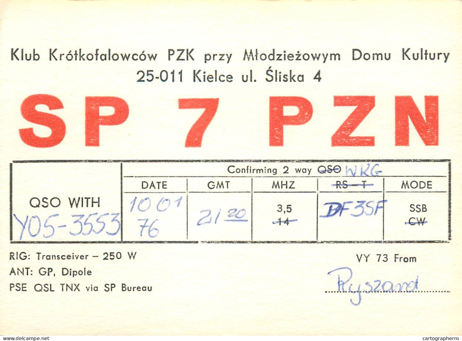 Radio Amateur QSL Card Poland Klub Krotkofalowcow SP7PZN Y05-3553 - Radio Amateur