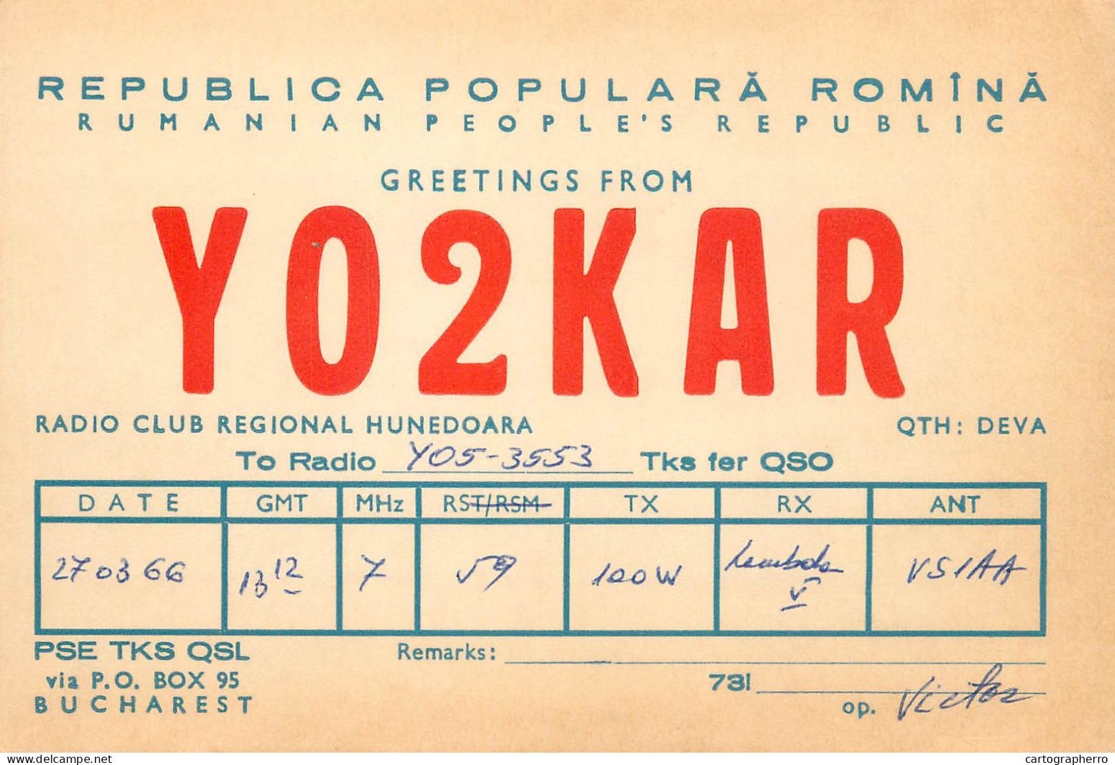 Radio Amateur QSL Card Romania Y02KAR Hunedoara Y05-3553 - Radio Amateur