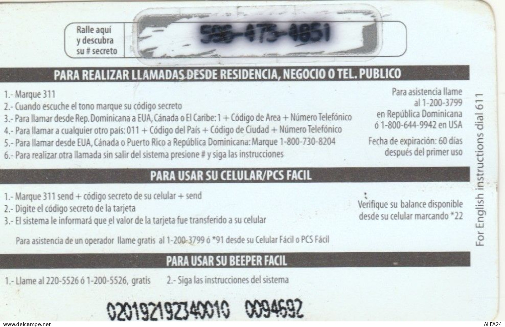 PREPAID PHONE CARD DOMINICANA  (E99.25.5 - Dominicaine