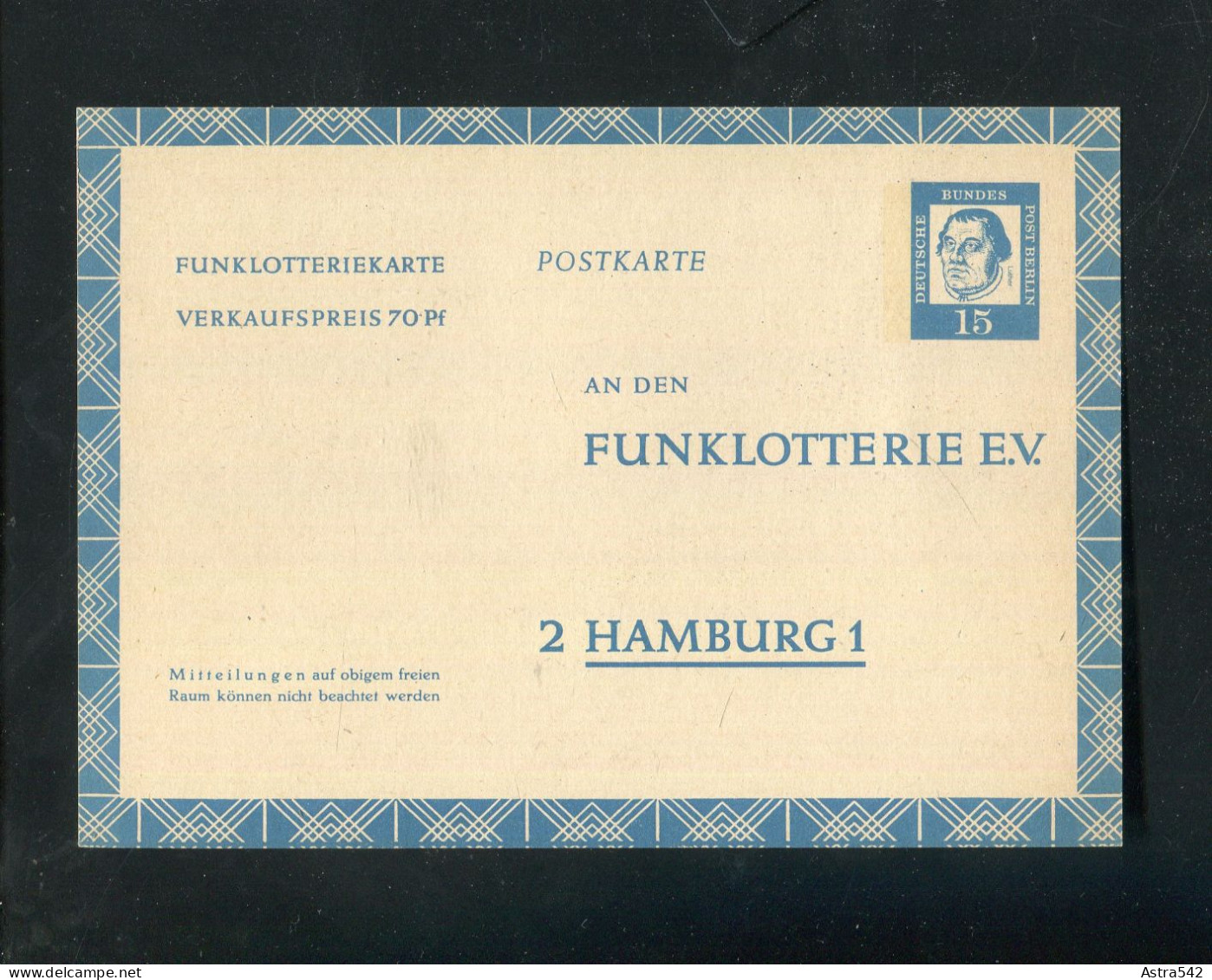 "BERLIN" 1963, Funklotterie-Postkarte Mi. FP 7 ** (4836) - Cartes Postales - Neuves