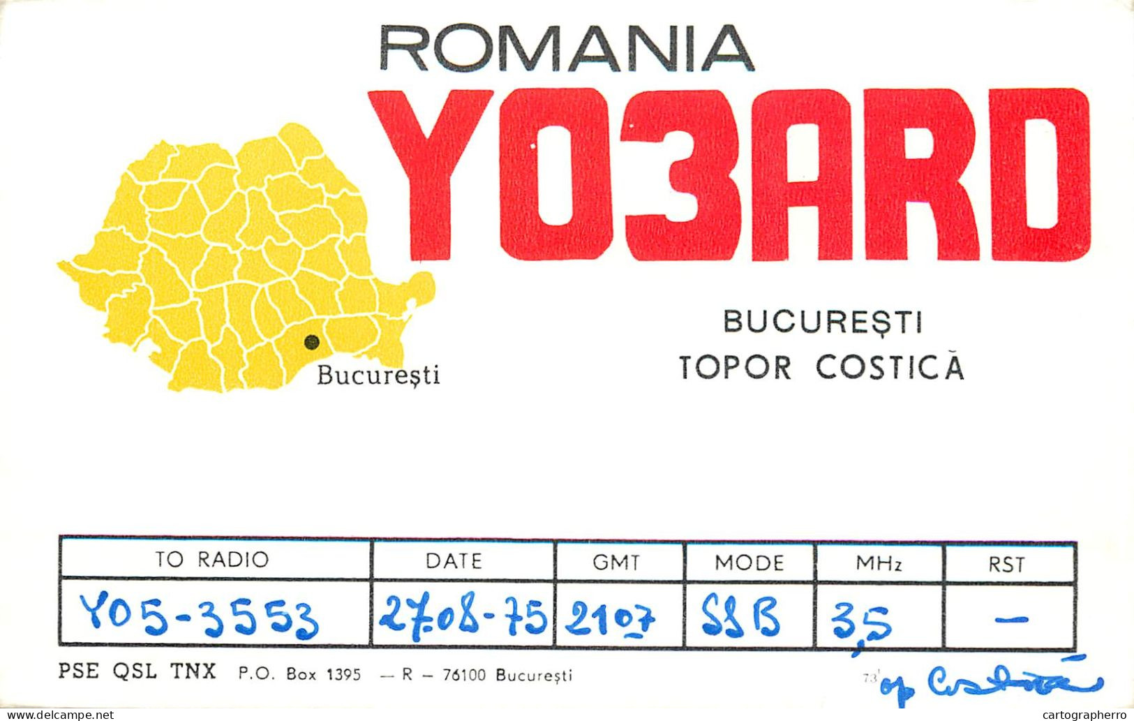 Radio Amateur QSL Card Romania Y03ARD Bucuresti Topor Costica - Radio Amateur