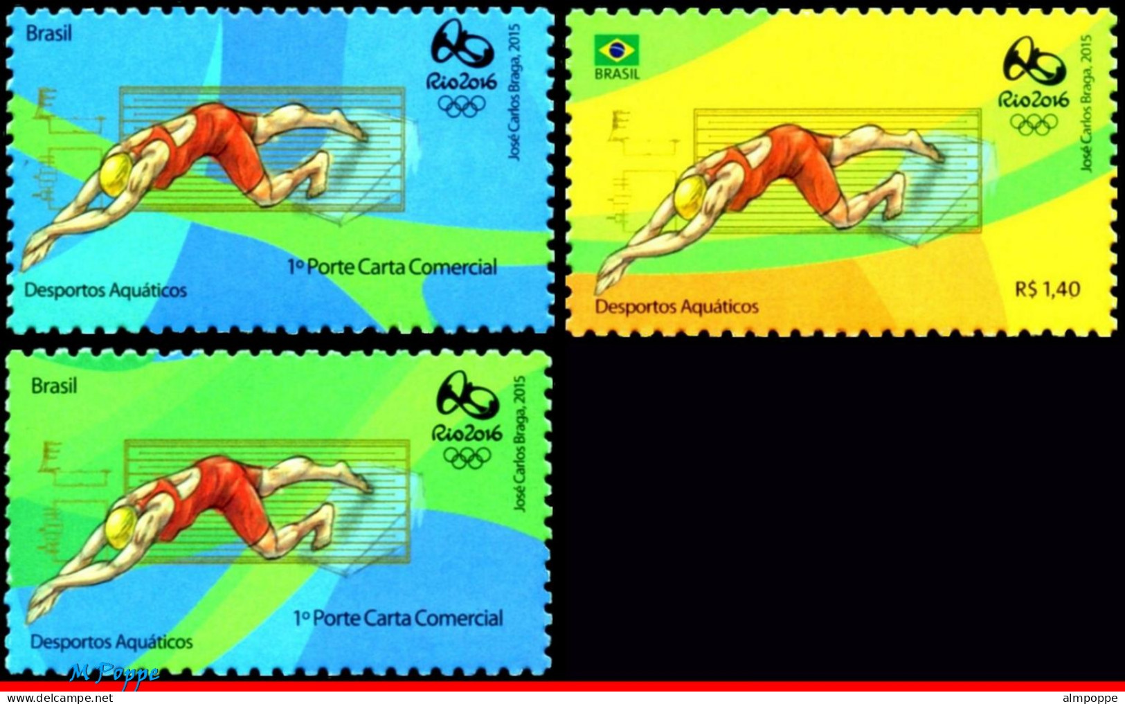 Ref. BR-OLYM-E09 BRAZIL 2015 - OLYMPIC GAMES, RIO 2016,AQUATICS, SWIMMING, 1ST & 4TH SHEET, MNH, SPORTS 3V - Estate 2016: Rio De Janeiro