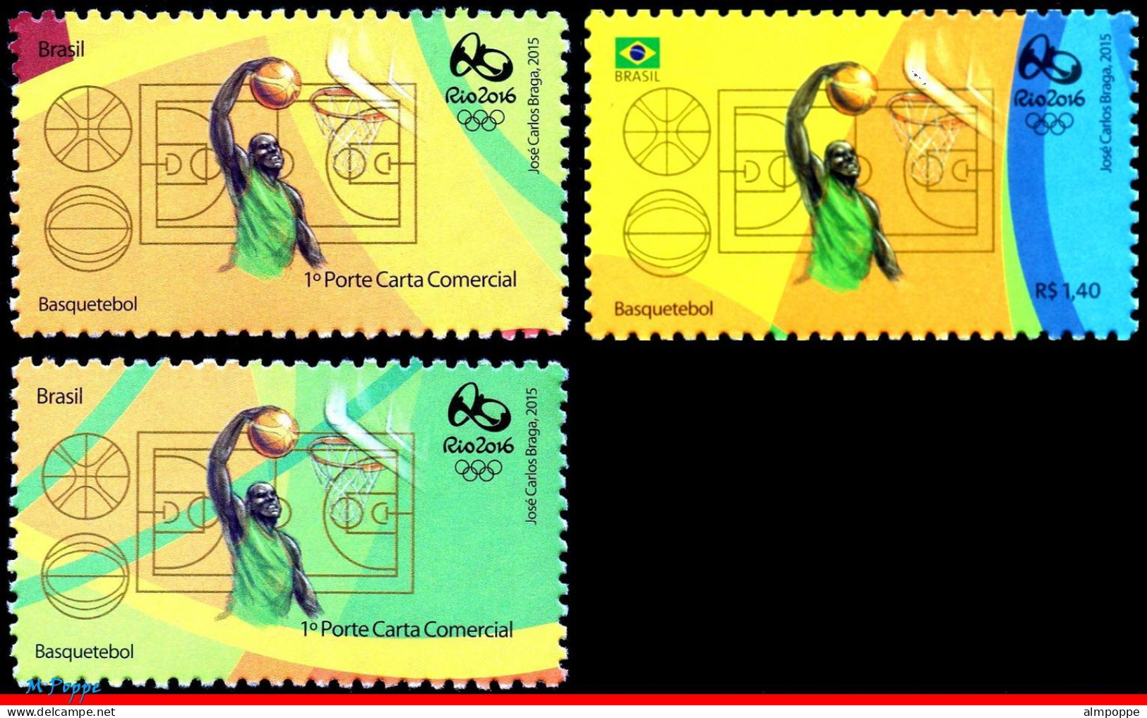 Ref. BR-OLYM-E01 BRAZIL 2015 - OLYMPIC GAMES, RIO 2016,BASKETBALL, 1ST AND 4TH SHEET, MNH, SPORTS 3V - Summer 2016: Rio De Janeiro