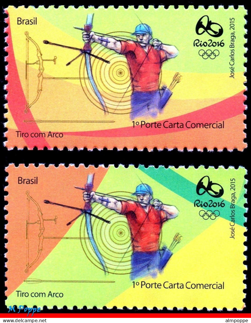 Ref. BR-OLYM-E04 BRAZIL 2015 - OLYMPIC GAMES, RIO 2016,ARCHERY, STAMPS OF 1ST AND 4TH SHEET,MNH, SPORTS 3V - Eté 2016: Rio De Janeiro