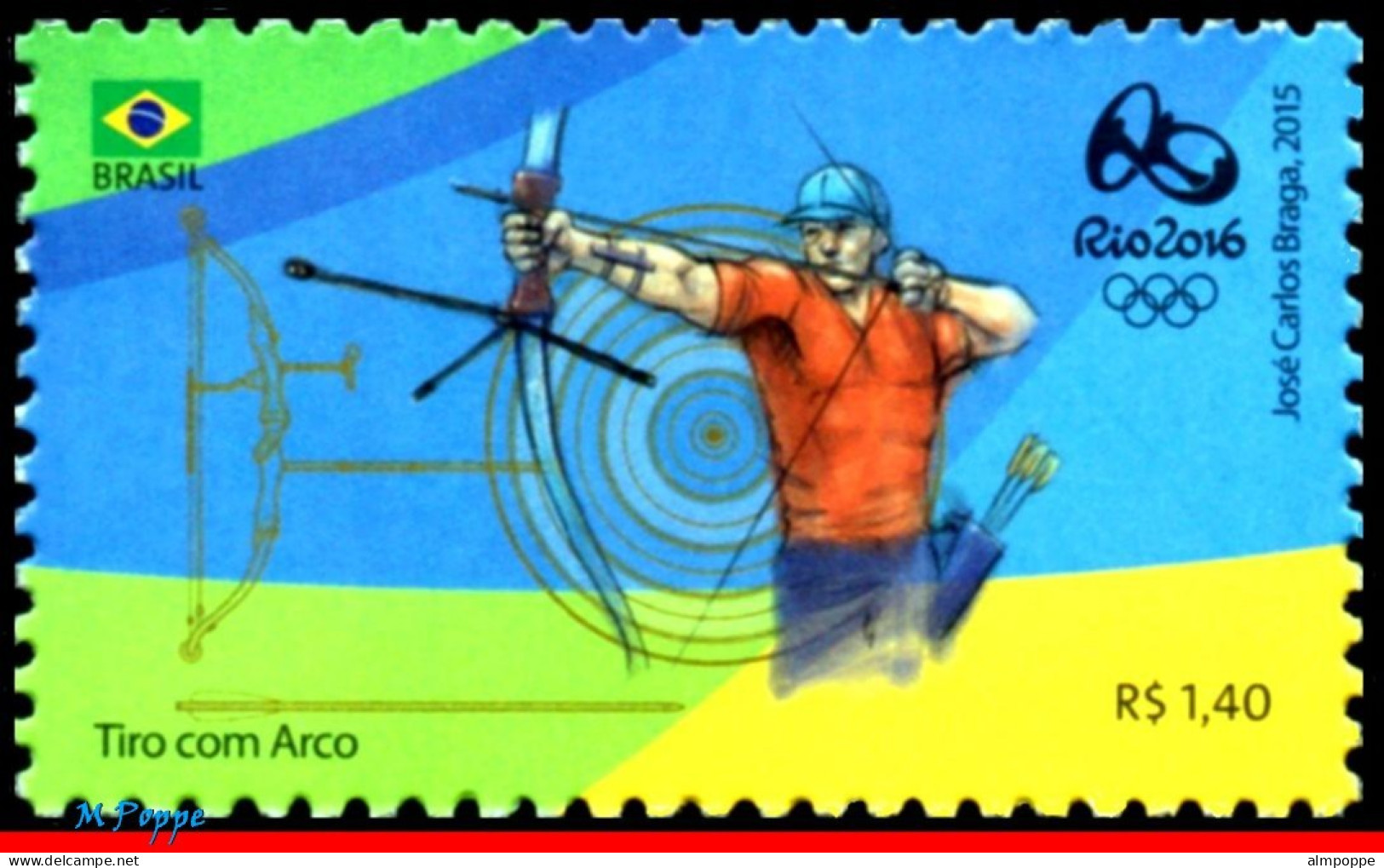 Ref. BR-OLYM-E04 BRAZIL 2015 - OLYMPIC GAMES, RIO 2016,ARCHERY, STAMPS OF 1ST AND 4TH SHEET,MNH, SPORTS 3V - Zomer 2016: Rio De Janeiro