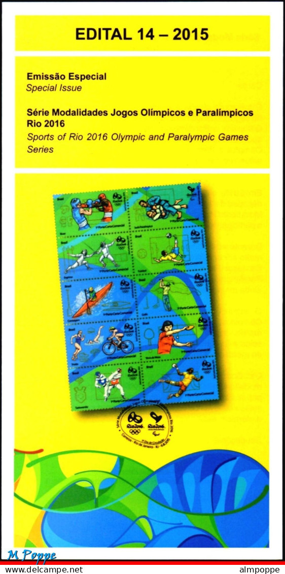 Ref. BR-OLYM-ED BRAZIL 2016 - COMPLETE KIT BROCHURES OFSTAMPS,OLYMPIC PARALYMPIC GAMES,RIO 2016, SPORTS 0V - Eté 2016: Rio De Janeiro