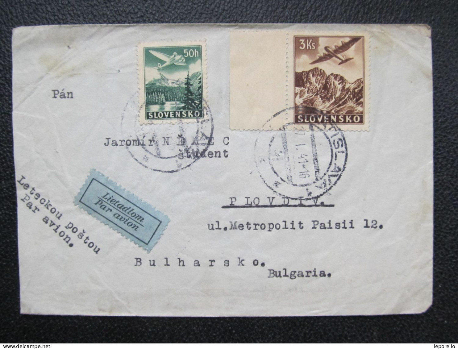 BRIEF Bratislava - Plovdiv Bulharsko Flugpost 1941 Slovensko  // R8458 - Lettres & Documents