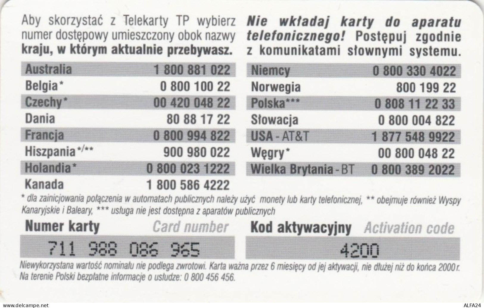 PREPAID PHONE CARD POLONIA (E100.8.6 - Polen