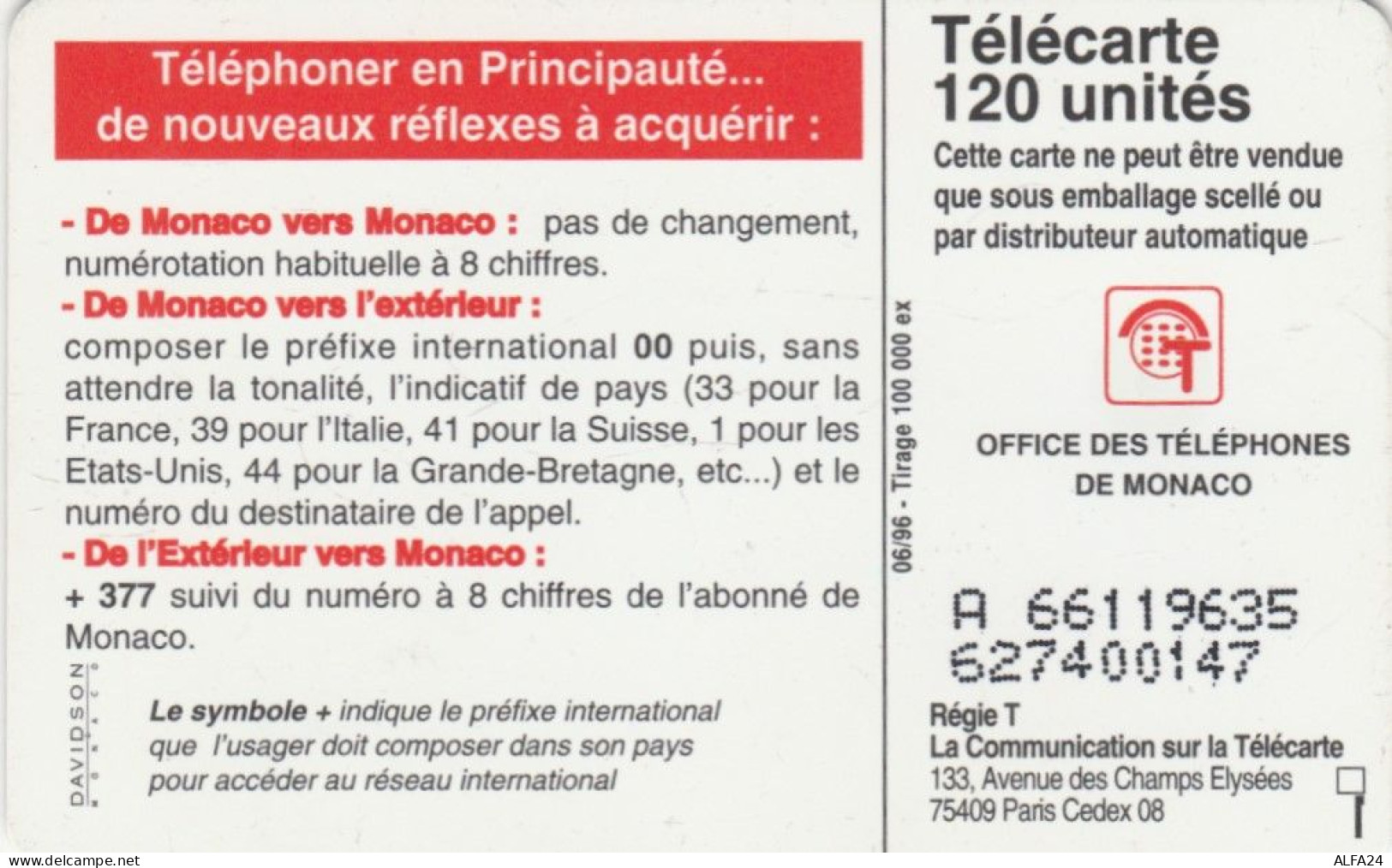 PHONE CARD MONACO  (E100.13.4 - Monaco