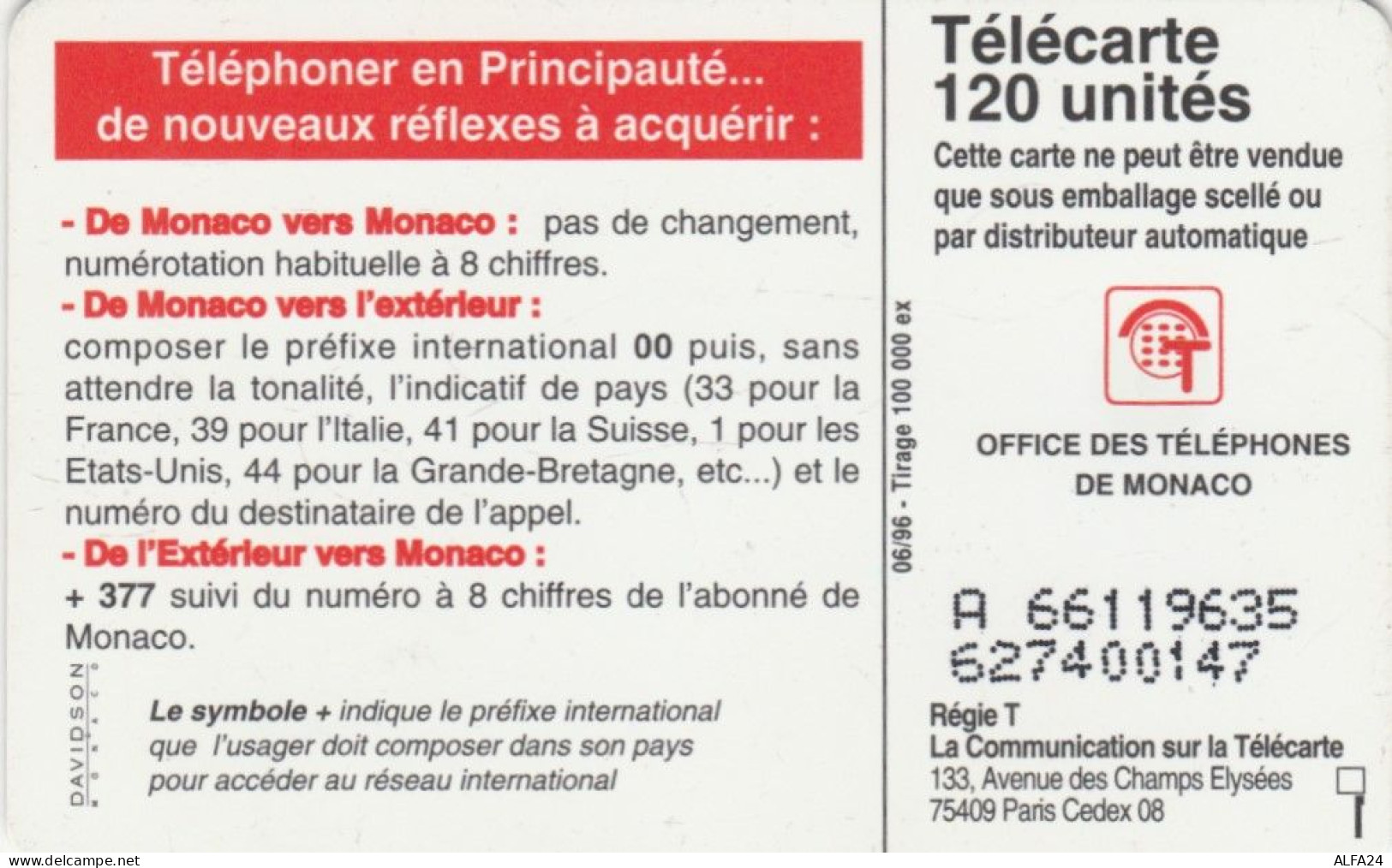 PHONE CARD MONACO  (E100.13.4 - Mónaco