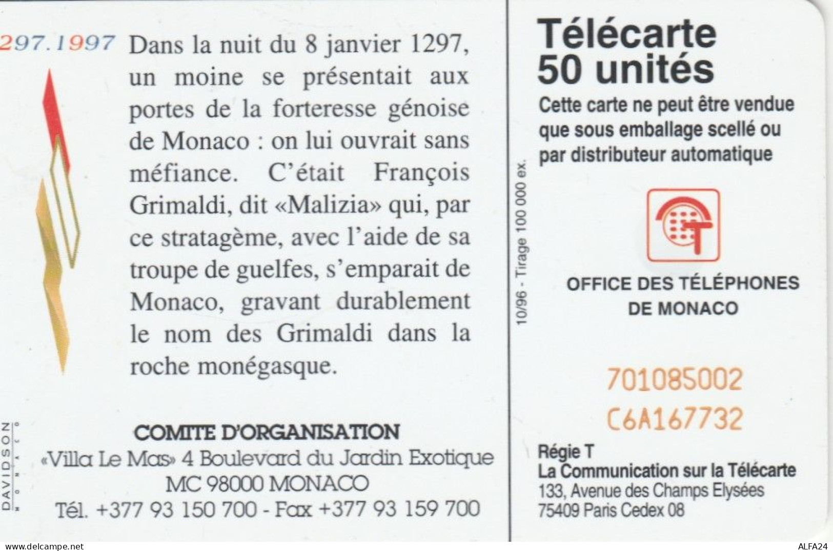 PHONE CARD MONACO  (E100.13.5 - Monace