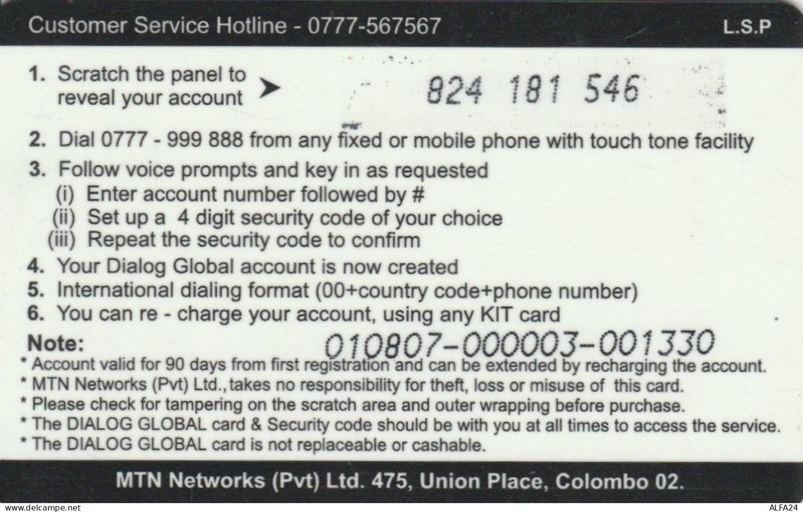 PREPAID PHONE CARD SRI LANKA  (E100.8.3 - Sri Lanka (Ceilán)