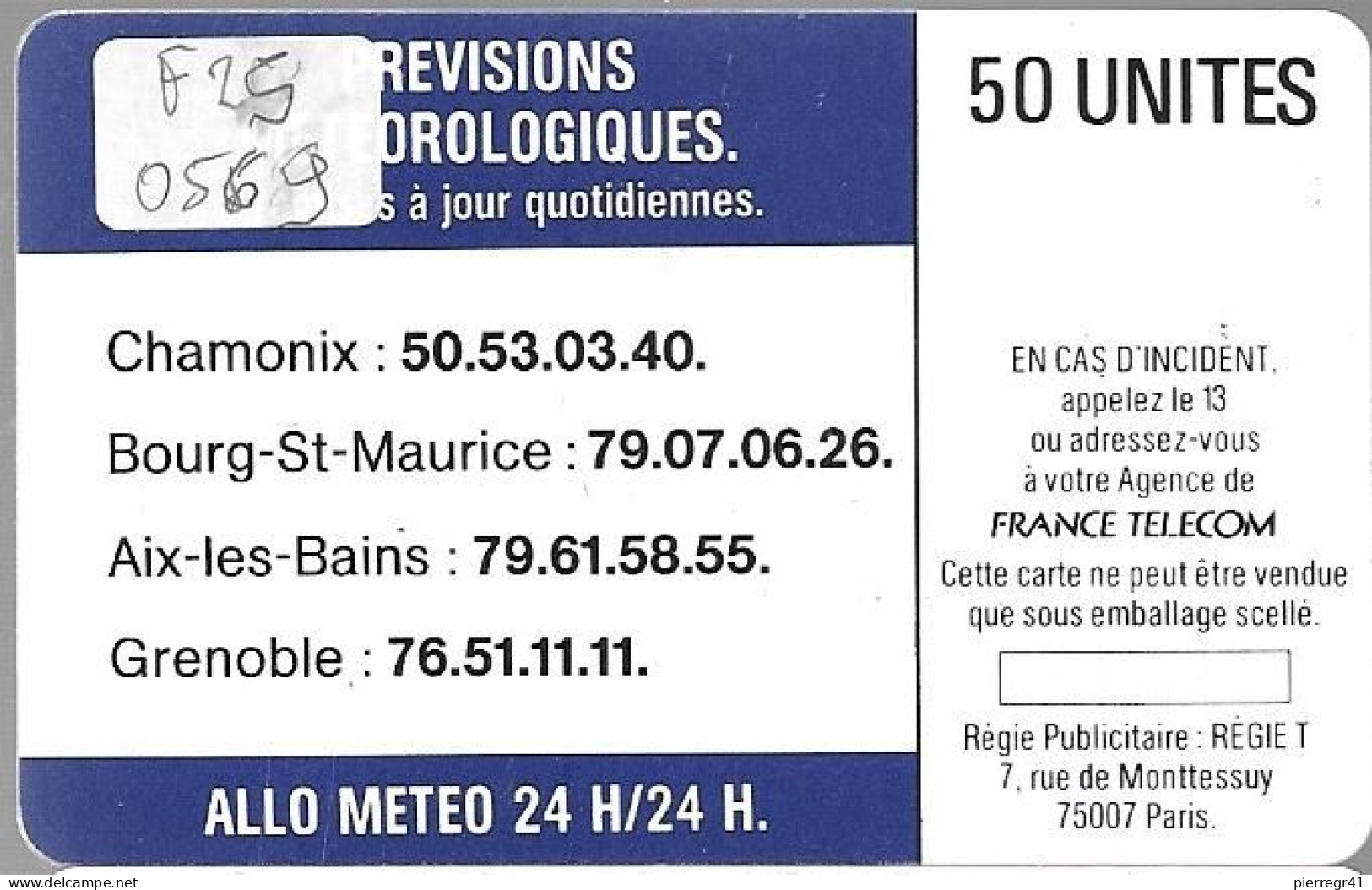 CARTE-PUBLIC-1988-F 25-SO2-50U- N°Série Pe 0569-ALLO LE CIEL-UTILISEE-TBE - 1988