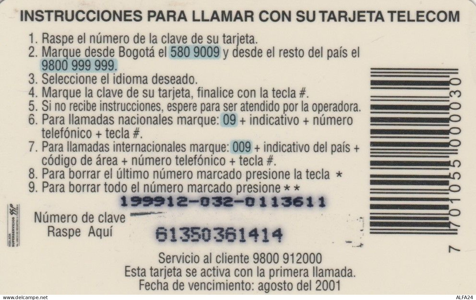 PREPAID PHONE CARD COLOMBIA  (E101.24.7 - Kolumbien