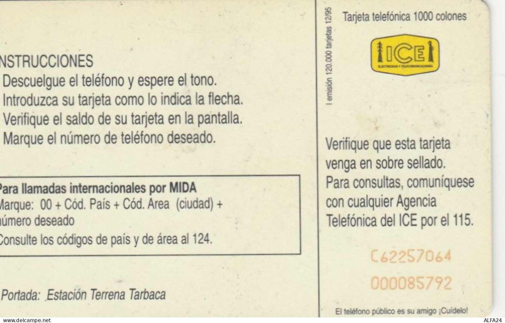 PHONE CARD COSTARICA  (E101.25.5 - Costa Rica