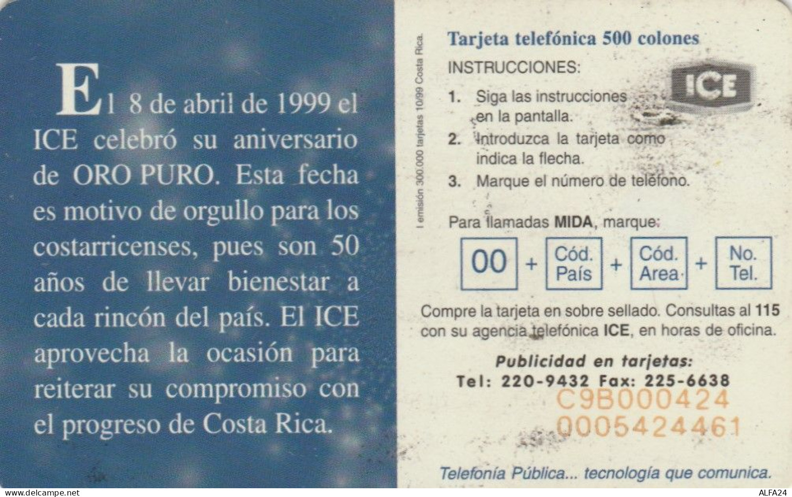 PHONE CARD COSTARICA  (E101.25.6 - Costa Rica