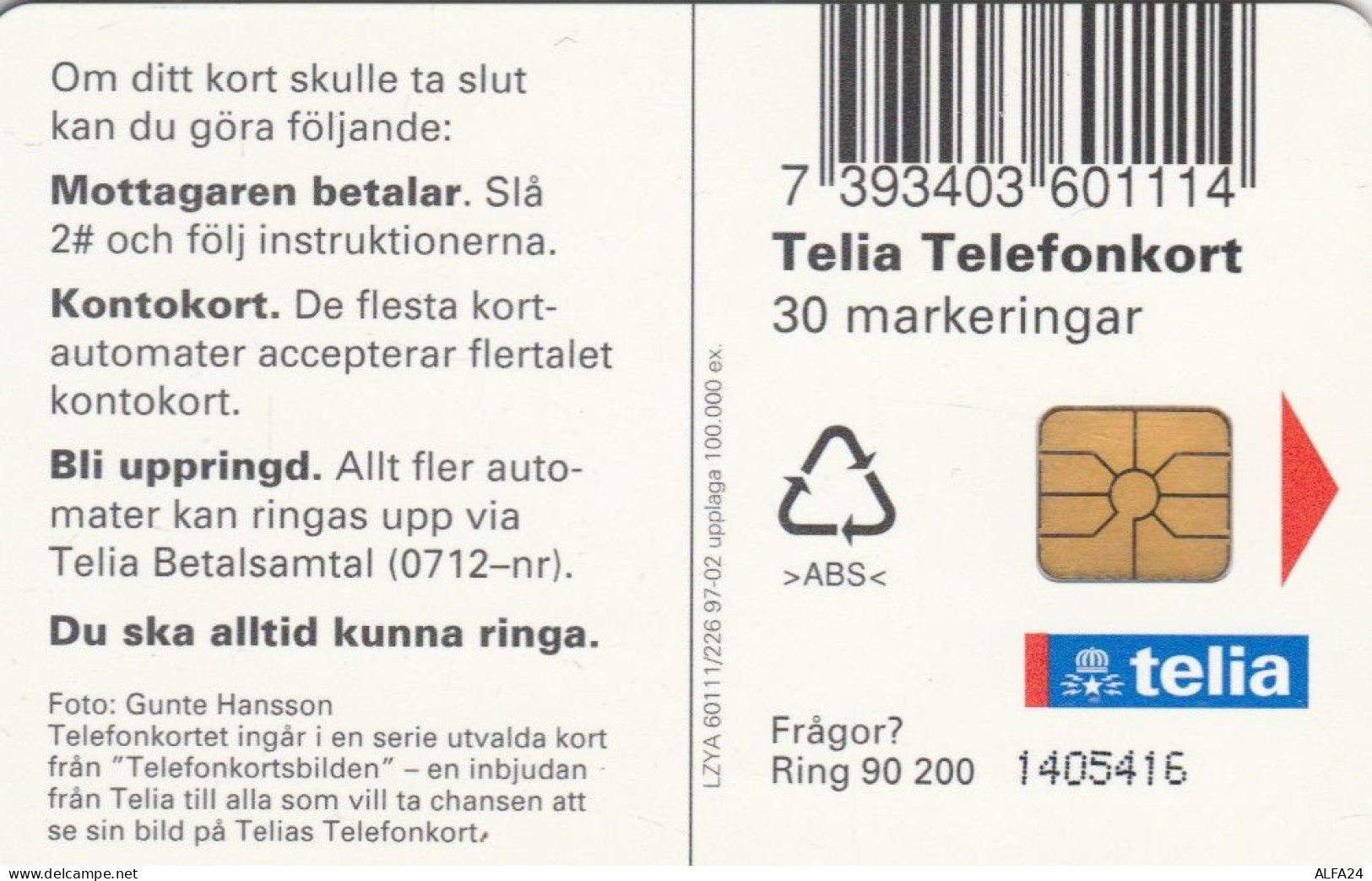 PHONE CARD SVEZIA  (E101.16.7 - Suède