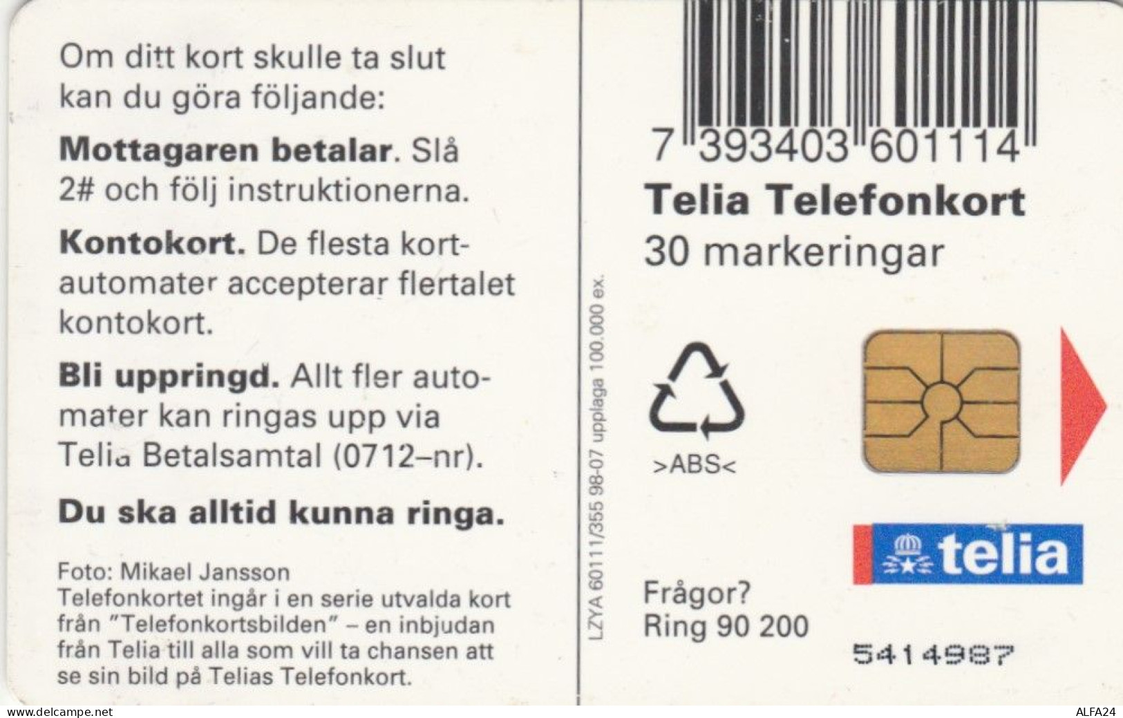PHONE CARD SVEZIA  (E101.16.6 - Suède