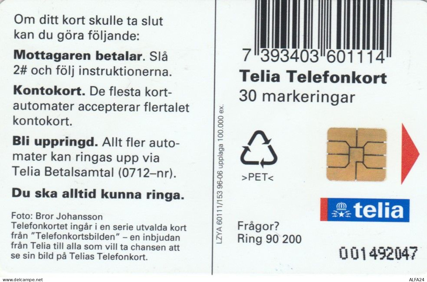 PHONE CARD SVEZIA  (E101.15.6 - Suède