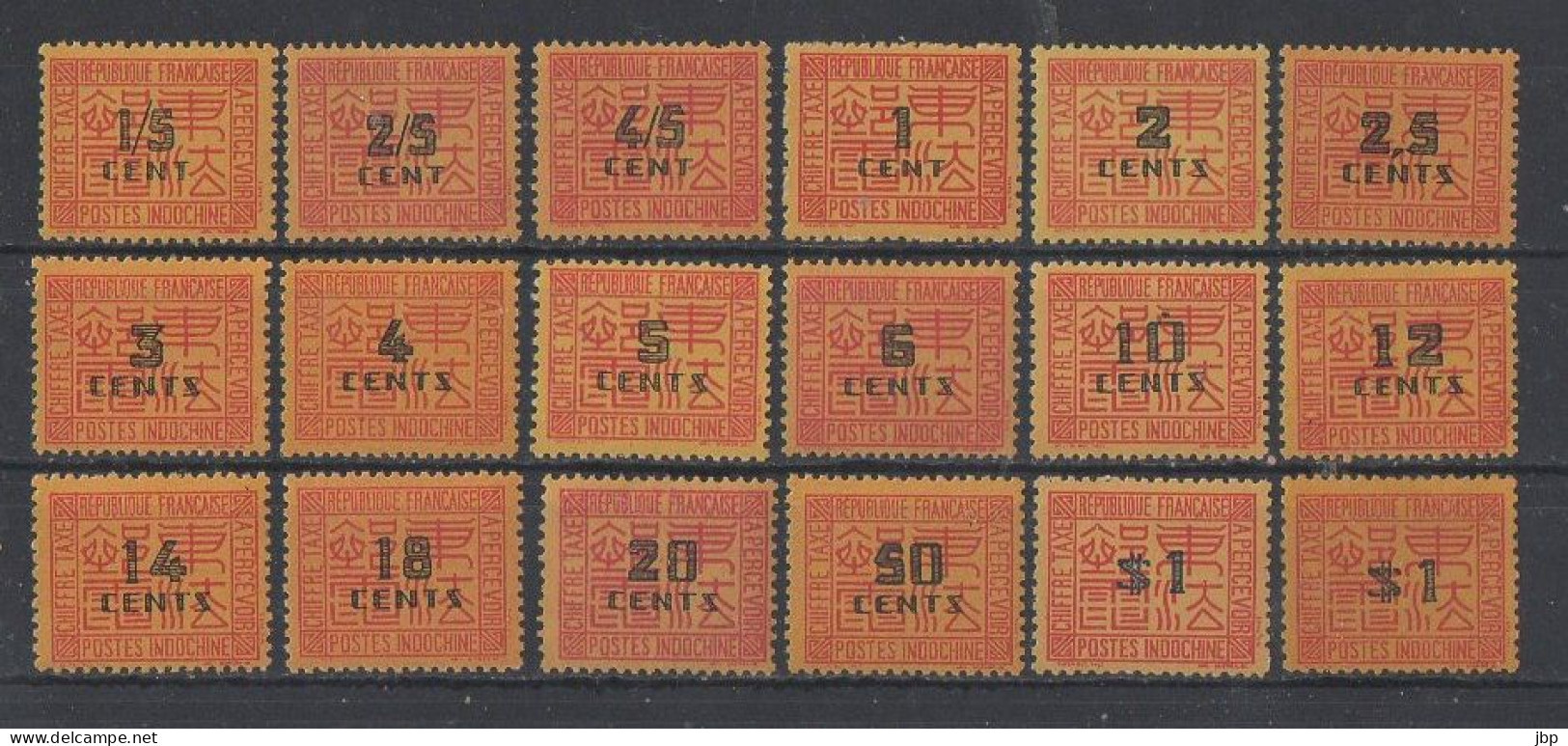 Indochine Série Complète N°YT Taxe 57 à 74 Neufs ** Luxe Sauf Le N°YT 74 Nsg - Timbres-taxe