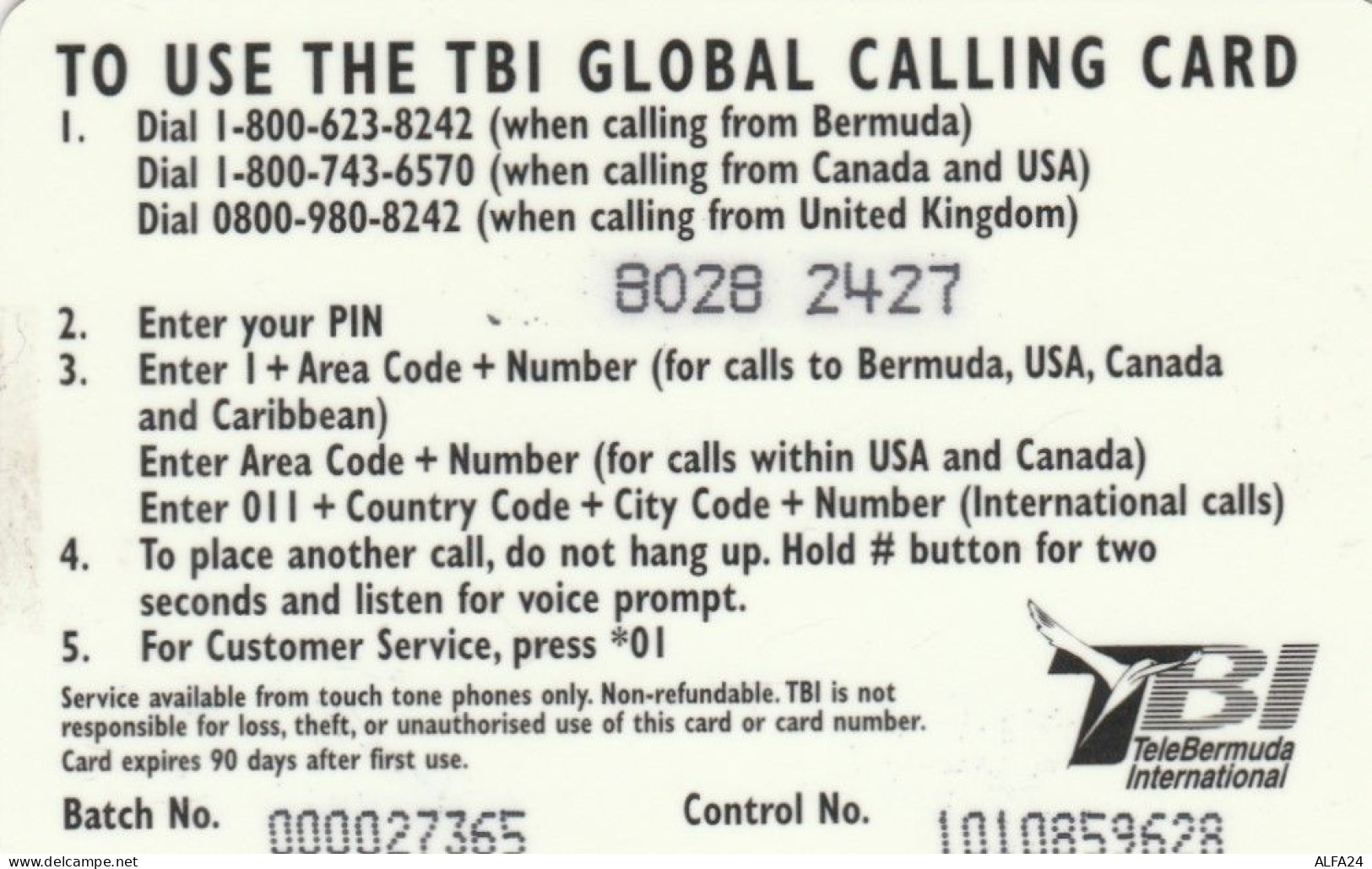 PREPAID PHONE CARD BERMUDA  (E102.37.4 - Bermuda