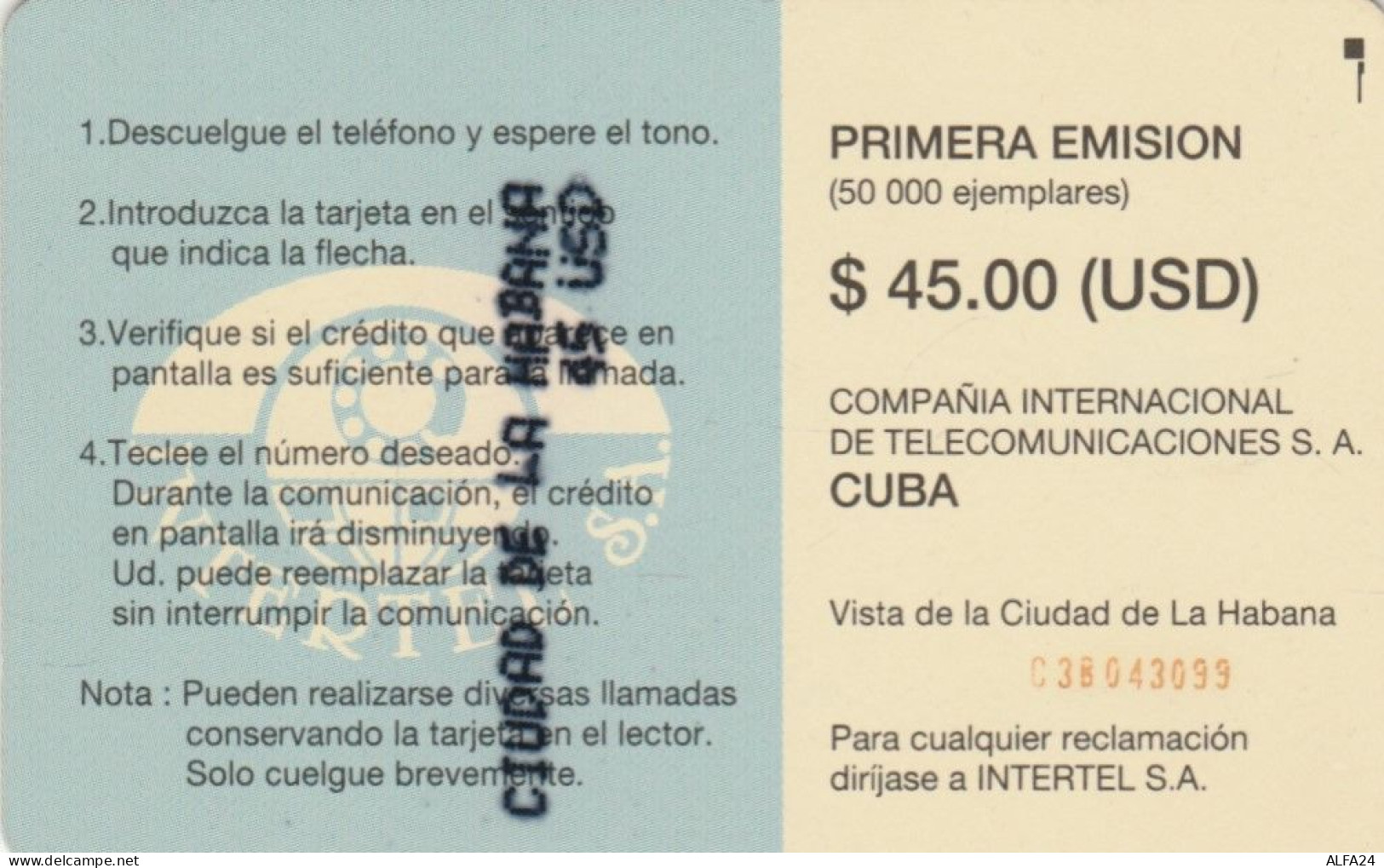 PHONE CARD CUBA  (E102.5.4 - Kuba