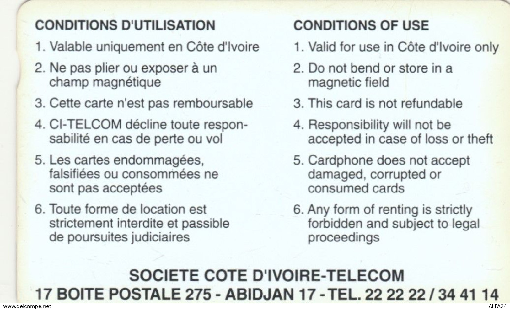 PHONE CARD COSTA D'AVORIO  (E102.3.8 - Côte D'Ivoire