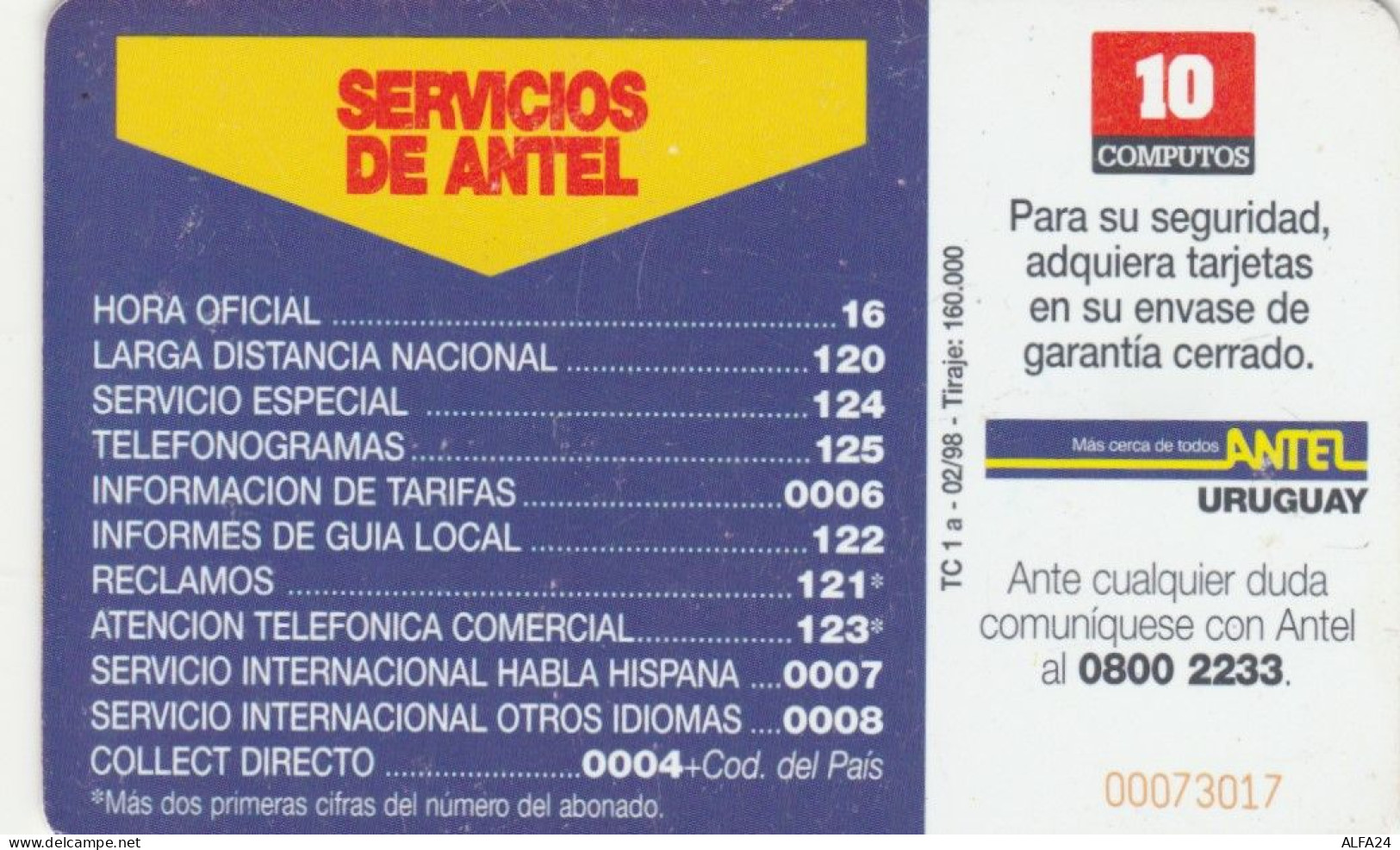 PHONE CARD URUGUAY (E103.43.4 - Uruguay