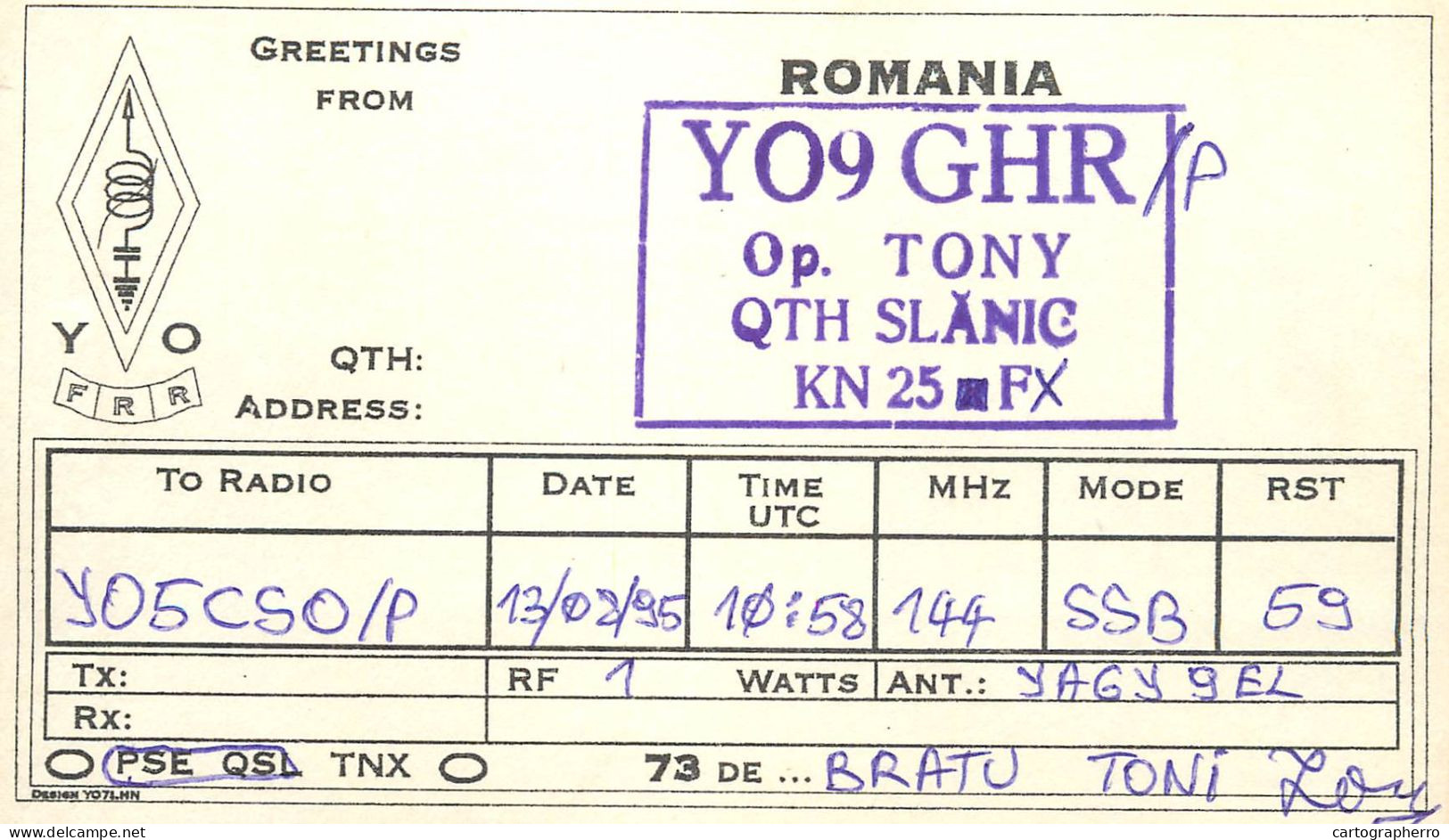 Radio Amateur QSL Card Romania Y09GHR Slanic Bratu Toni - Radio Amateur