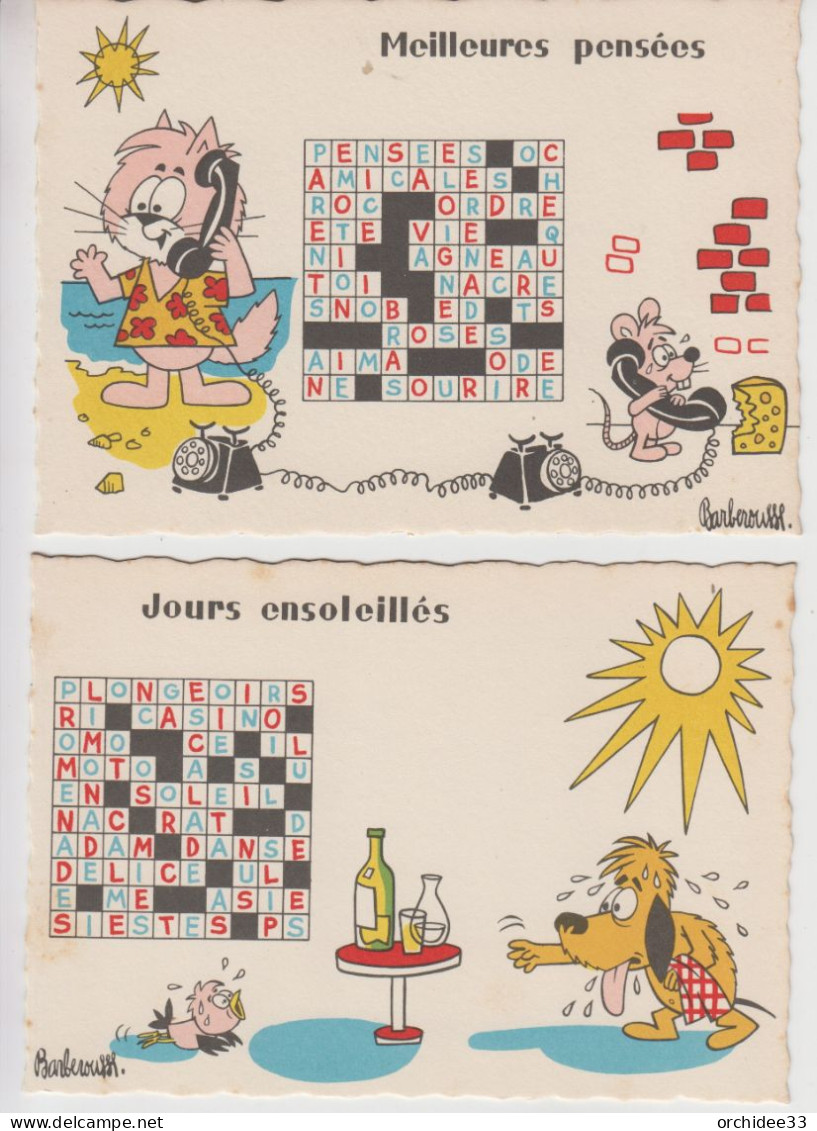 Lot De 2 CPSM Illustrateur Barberousse - Jours Ensoleillés / Meilleures Pensées (avec Grille De Mots Croisés) - Barberousse