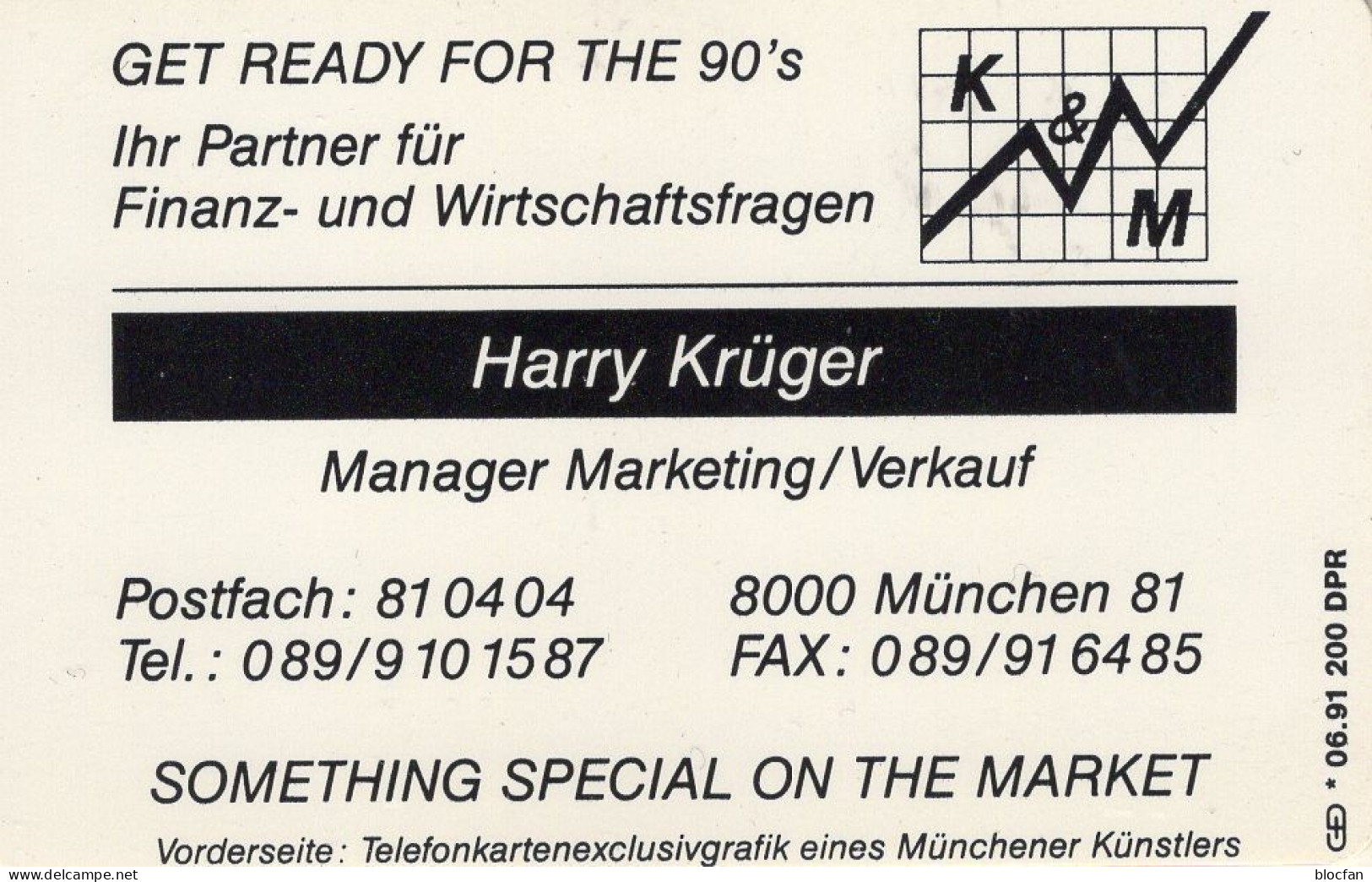 VIP Krüger Dummy TK N *06/1991 (K312)200Expl. ** 100€ Visitenkarte Finanzpartner Odeonsplatz TC Muinch Phonecard Germany - A Identificar