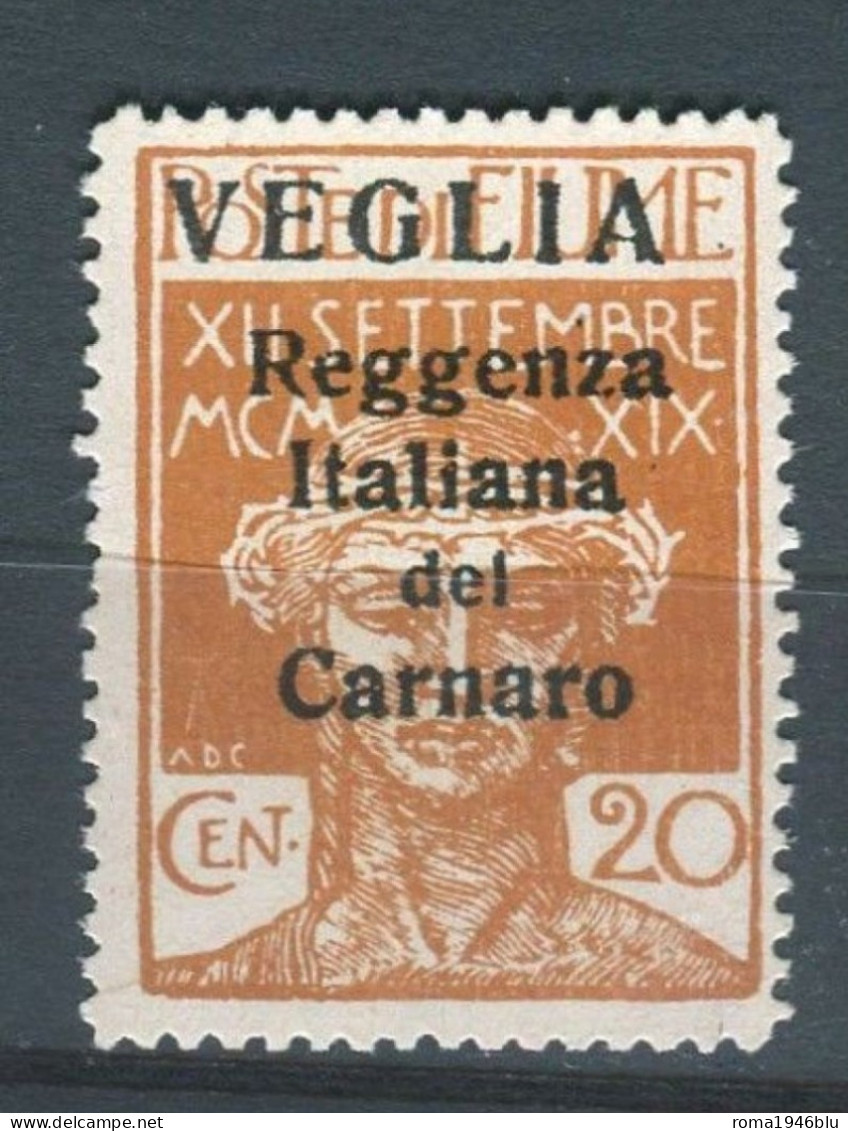 VEGLIA 1920 FRANCOBOLLI DI FIUME SOP.TI VEGLIA 20 C. ** MNH - Arbe & Veglia