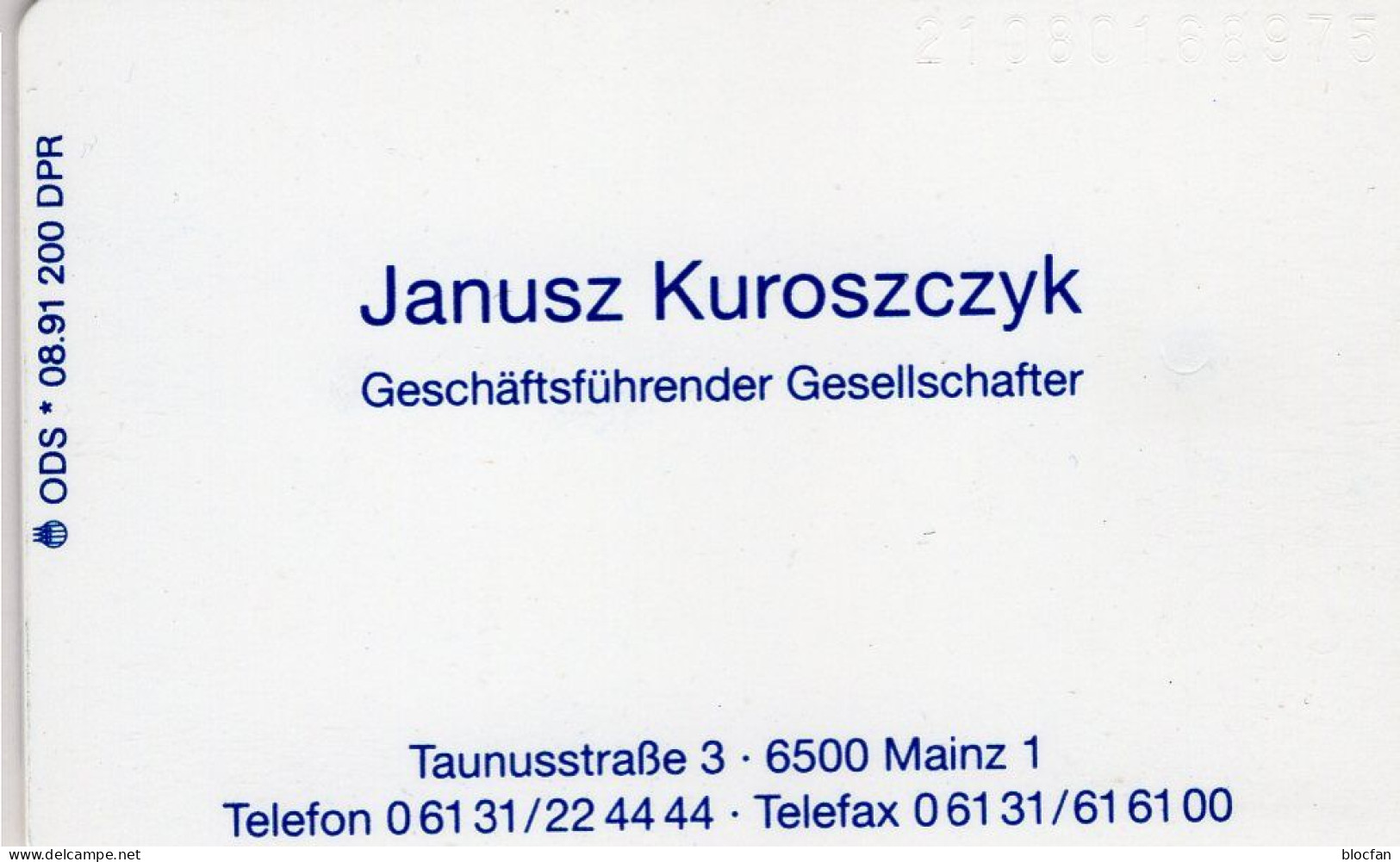 Rhein-Blick TK N *08.1991(K411) 200Expl.** 80€ VIP-cards Gesellschafter Kuroszczyk Wohnbau Mainz TC Industry On Telecard - V-Reeksen : VIP En Visitekaartjes