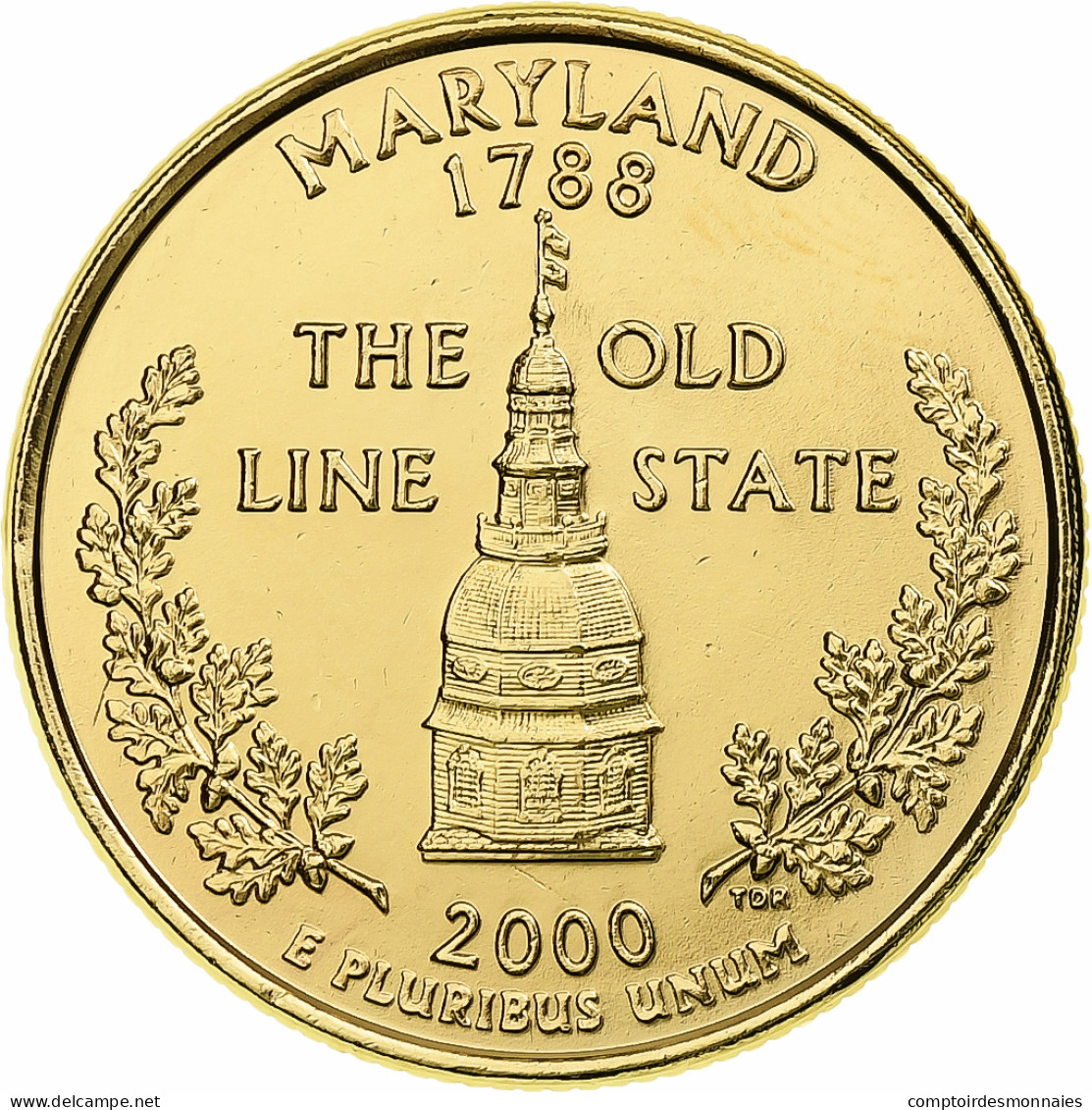 États-Unis, Maryland, Quarter, 2000, U.S. Mint, FDC, Métal Doré - 1999-2009: State Quarters