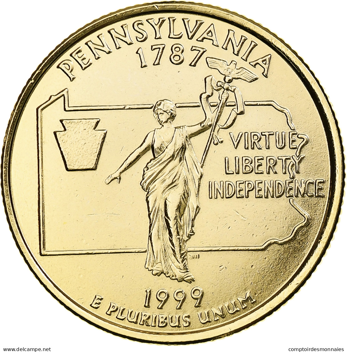 États-Unis, Pennsylvania, Quarter, 1999, U.S. Mint, Denver, Gold-plated Coin - 1999-2009: State Quarters