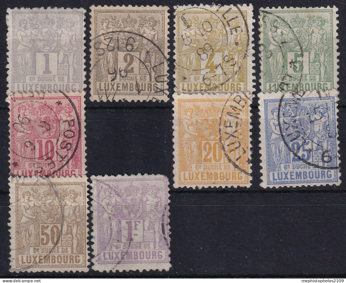 LUXEMBOURG 1882 - Canceled - Sc# 48-52, 54-58 - 1882 Alegorias