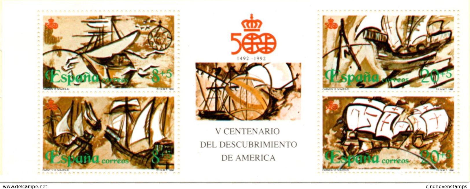 Spain 1990 Discovery America Pane From Unfolded Stamps Booklet MNH Ships Colon Columbus - Booklets