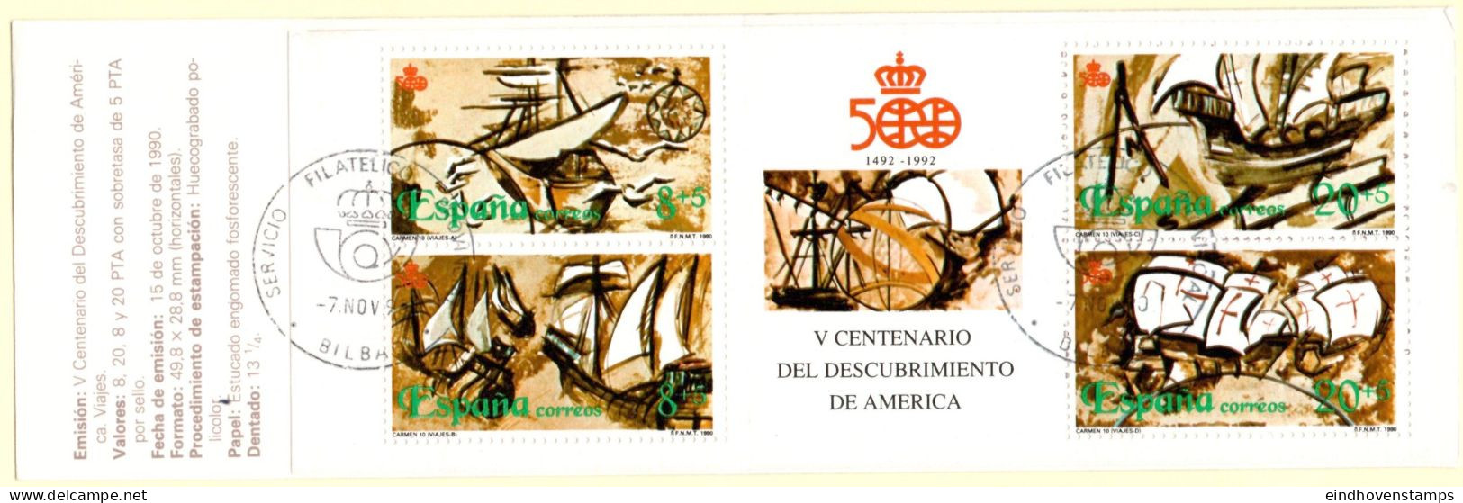 Spain 1990 Discovery America Stampbooklet Cancelled Ships Colon Columbus - Markenheftchen