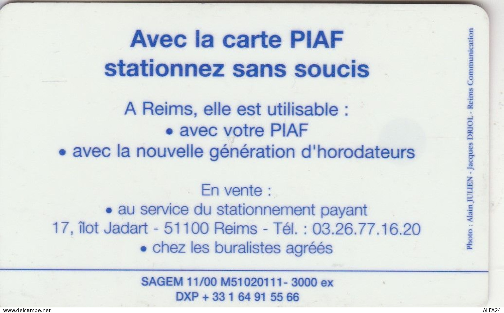 PHONE CARD FRANCIA PARCHEGGI PIAF  (E105.37.1 - Otros & Sin Clasificación