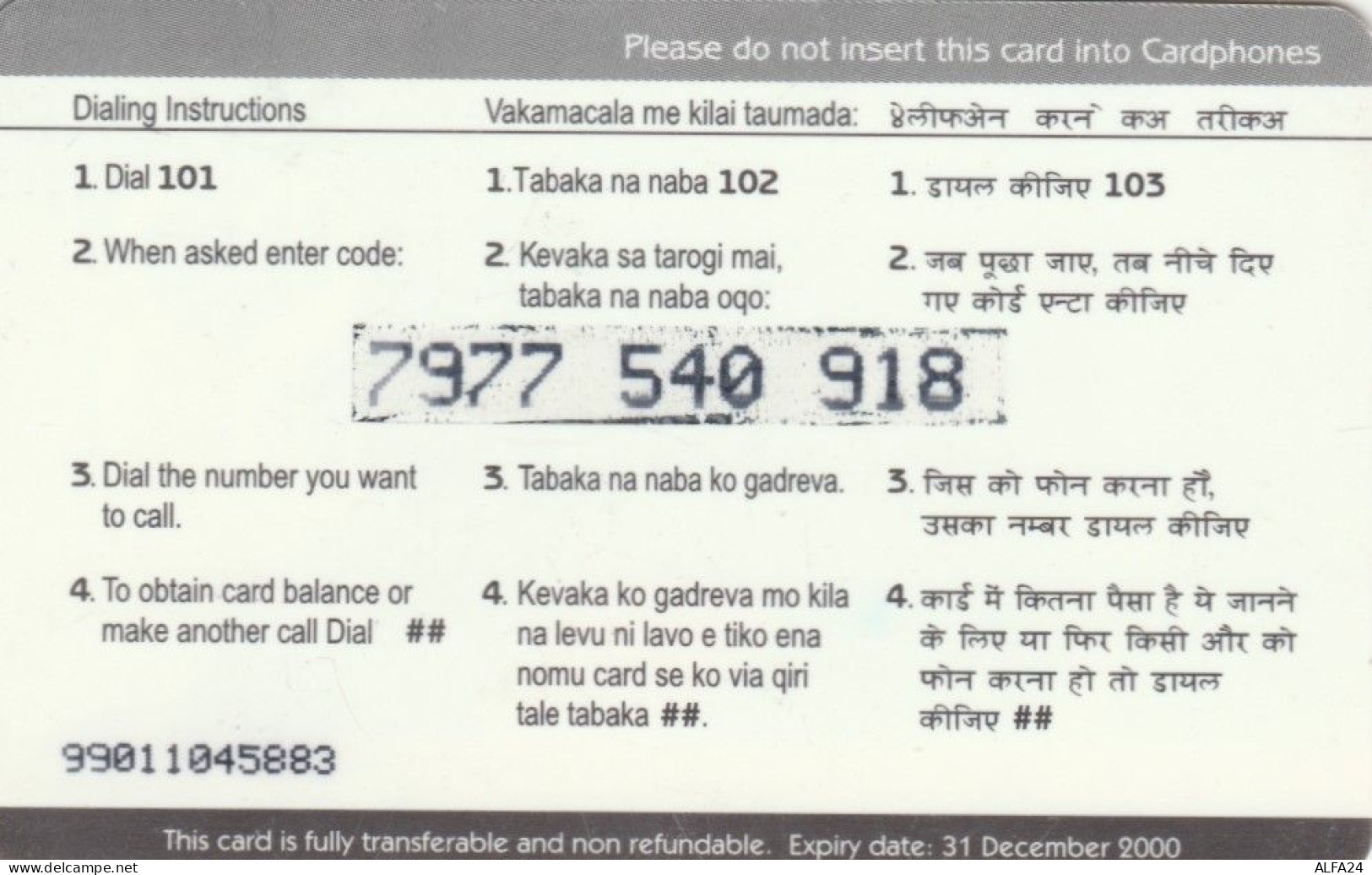 PREPAID PHONE CARD FIJI  (E105.17.5 - Fiji