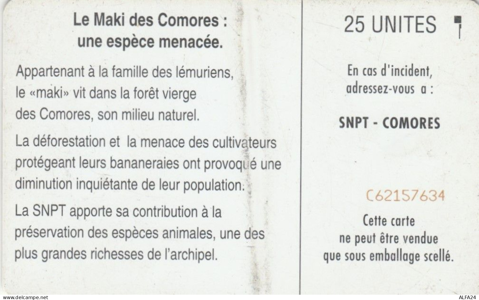 PHONE CARD COMORES Piccola Piega  (E105.15.8 - Comore